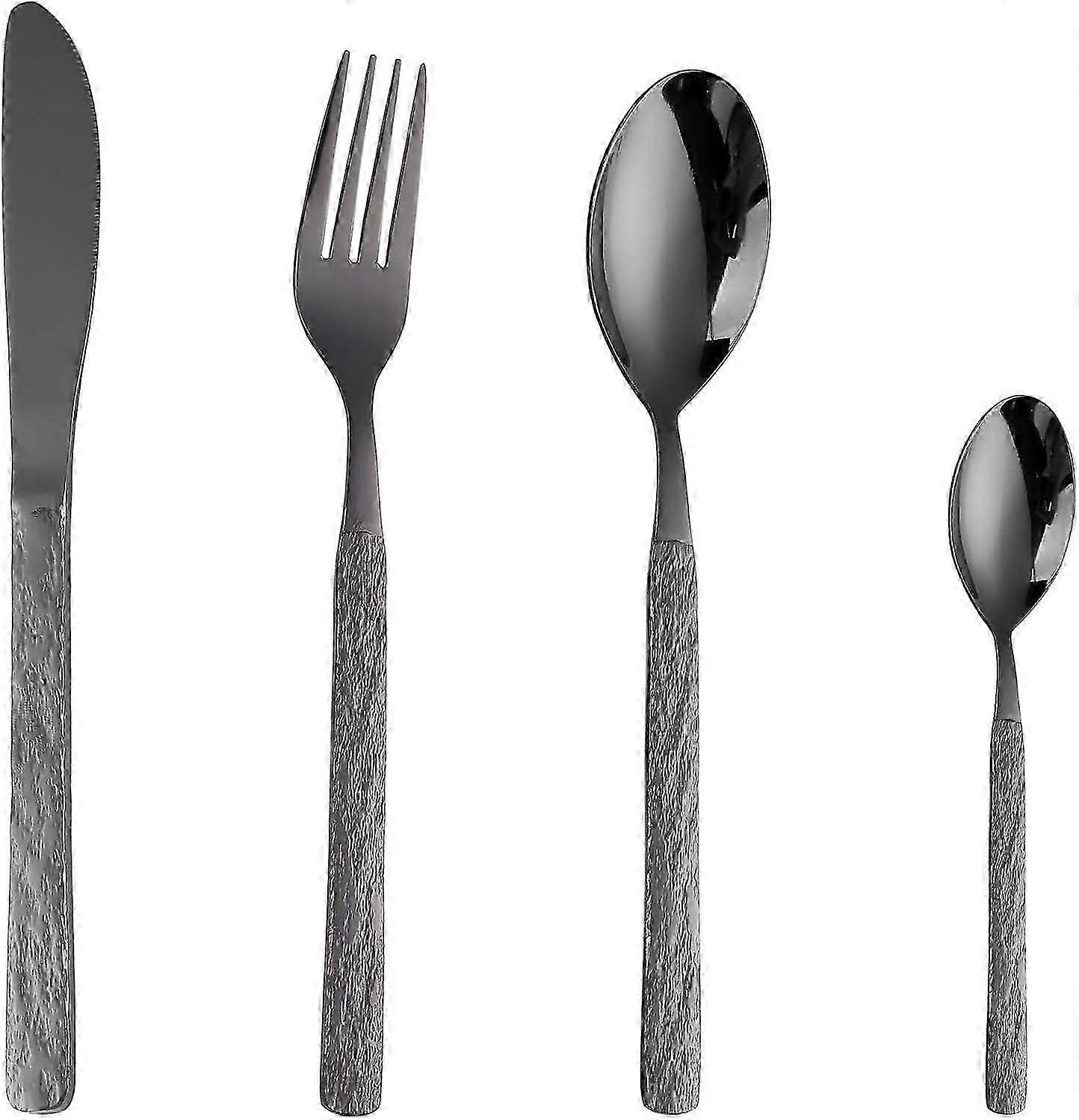Ensemble de couverts en acier inoxydable noir, ensemble de 4 couteaux fourchette avec motif, va au lave-vaisselle