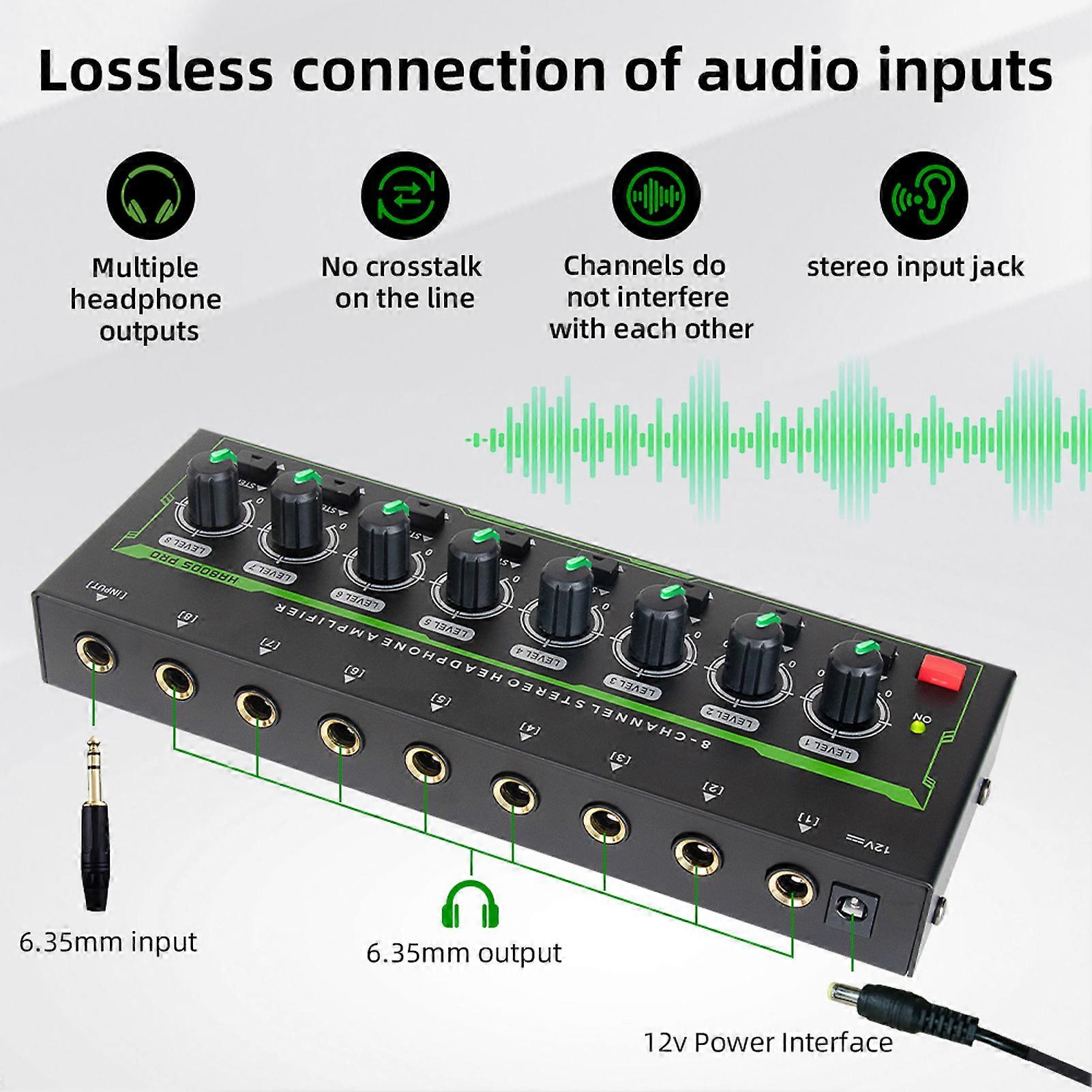 8-kanałowy wzmacniacz słuchawkowy 6,35 mm Interfejs wejściowy wyjściowy Stereo Wzmacniacz słuchawkowy Wzmacniacz dźwięku Przenośny rozdzielacz wzmacniacza słuchawkowego do studia scenicznego