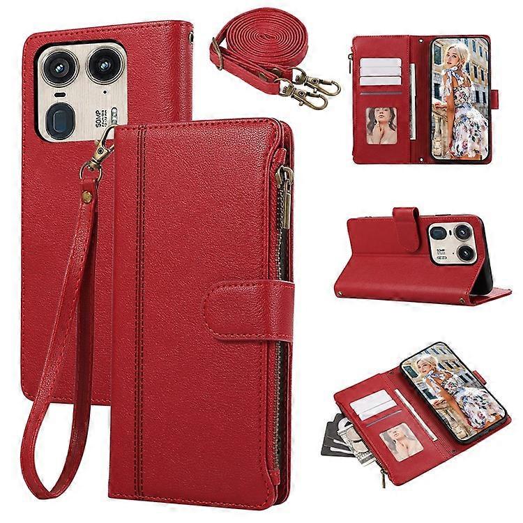Compatible For Motorola Edge 50 Ultra 5G / Moto X50 Ultra 5G Case Multi Card Slots Zipper Leather Phone Cover with Shoulder Strap