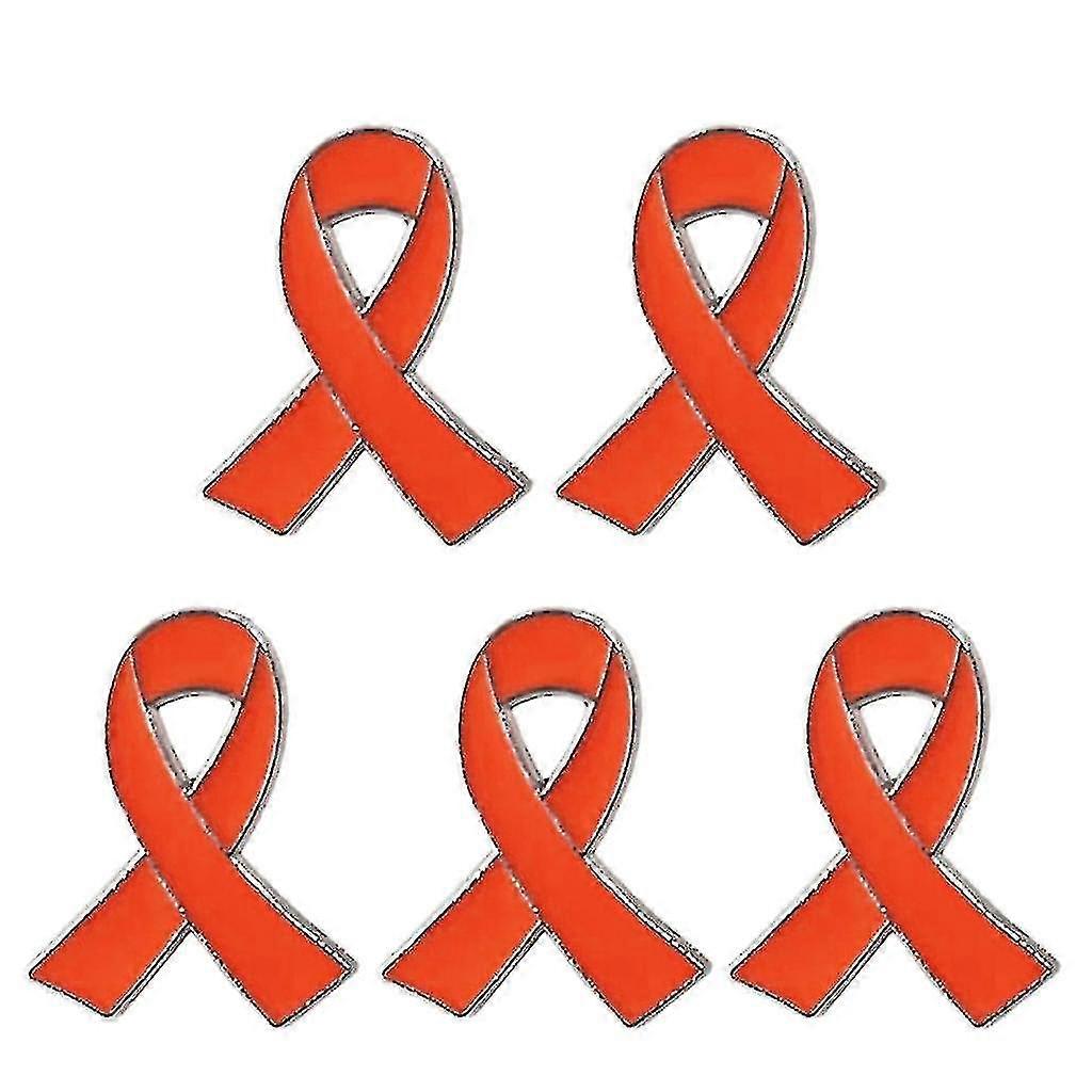 リボンブローチピン5個セット - 美しいエナメルデザイン、合金素材、オレンジ