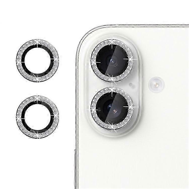 KALEBOL KLB-LPC003 iPhone 16/16 Plus対応カメラレンズプロテクターダイヤモンドリングデザイン強化ガラスレンズフィルムシルバーSZRH