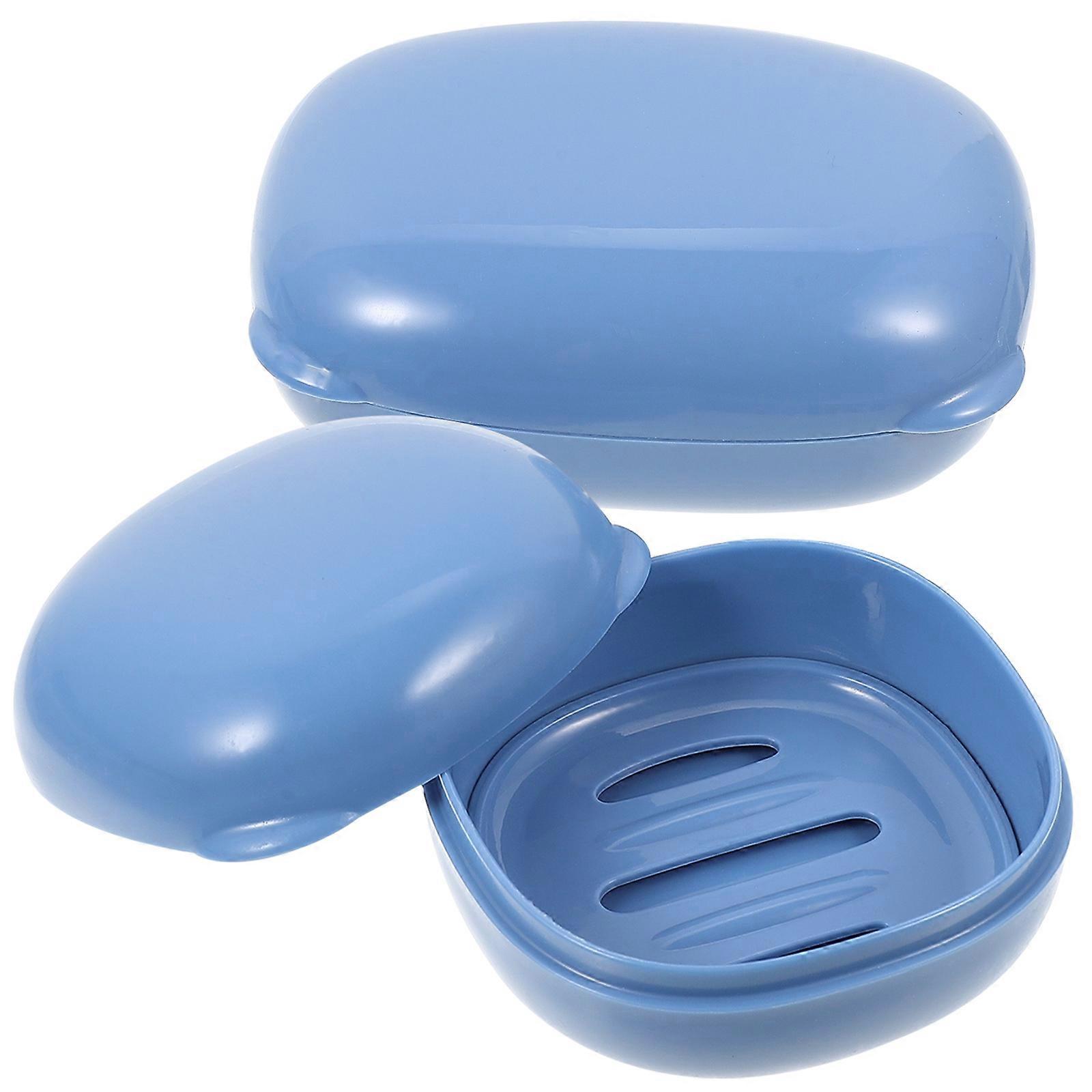 Portable 2 Pack Soap Holder with Drainage Lid – Compact Square Travel Soap Box for Bathroom Countertop Organization