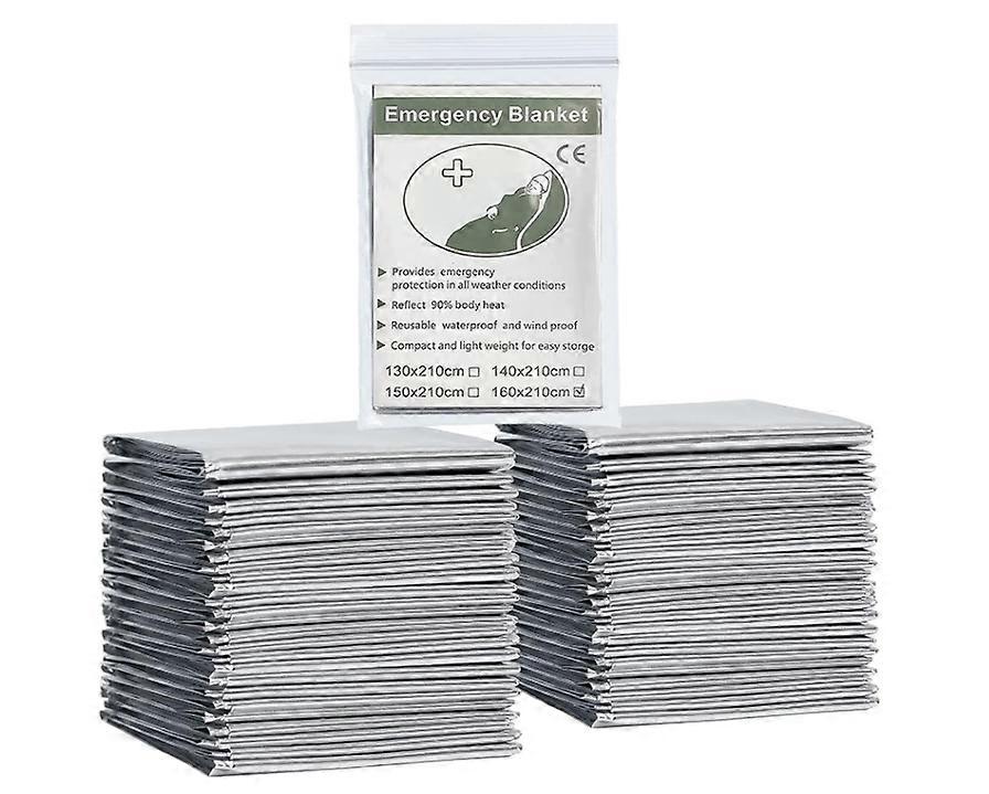 14 قطعة بطانية رقائق الطوارئ ، 160 سم × 210 سم بطانية حرارية للطوارئ مايلر فضية بطانيات البقاء على قيد الحياة عالية الرقائق العاكسة (فضي)