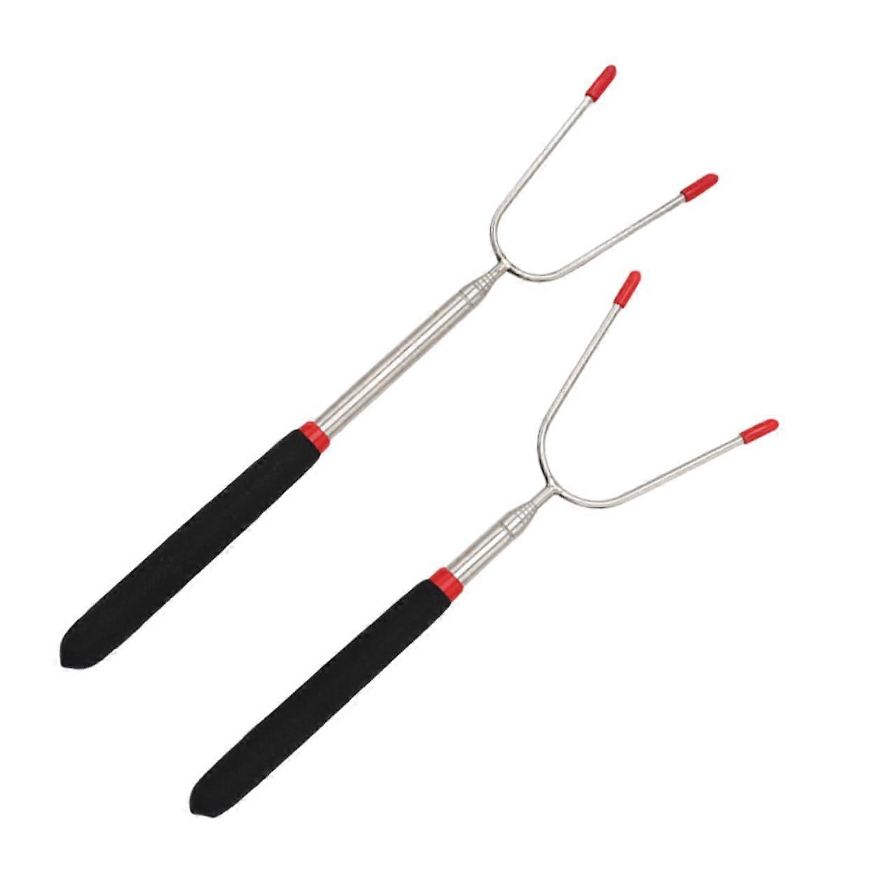 Telescopic BBQ Grill Forks Set of 2, Durable Stainless Steel Outdoor Skewers for Meat and Snacks