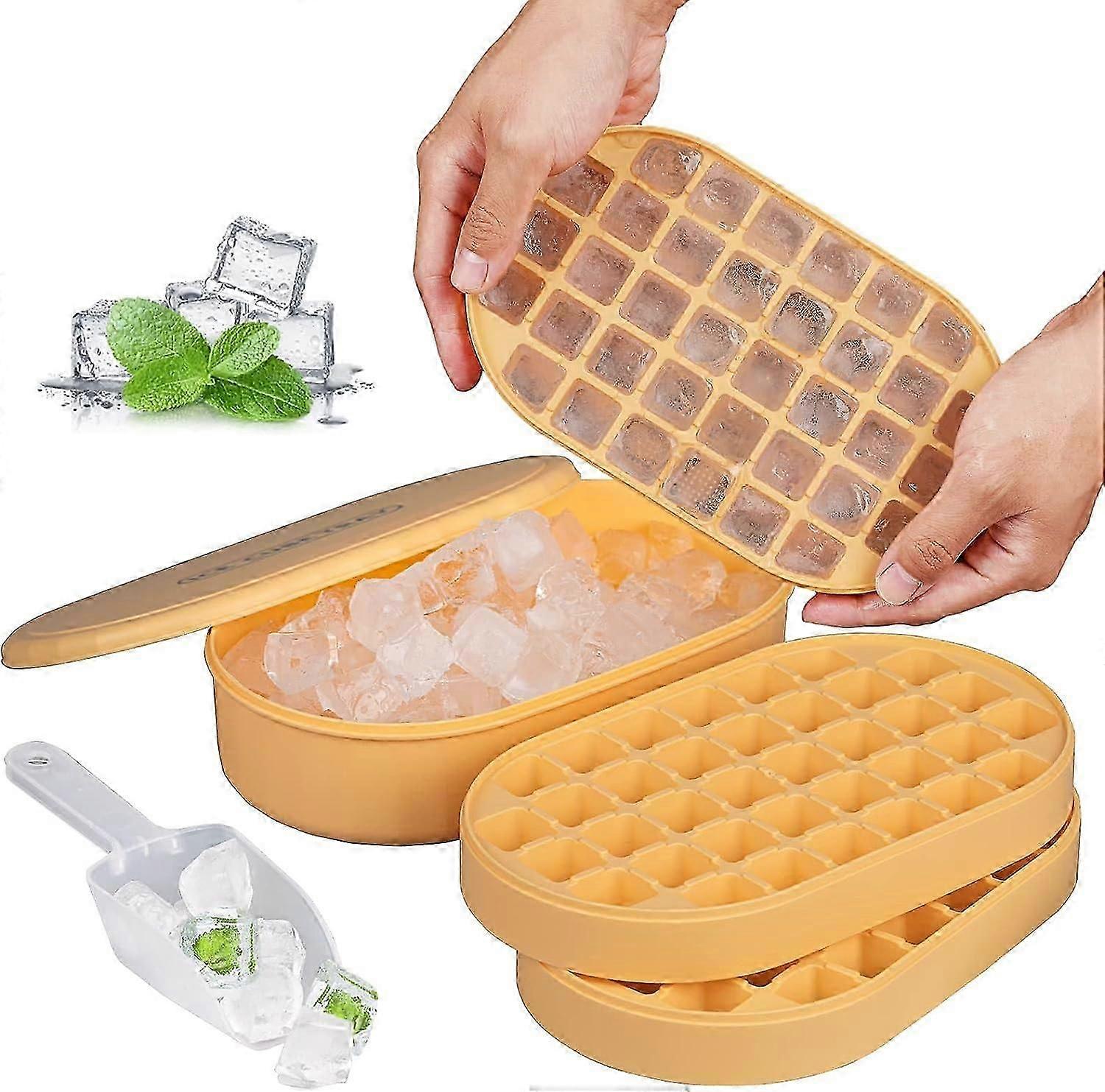 Ice Cube Trays Easy Press Ice Tray: Get 36x Ice Cubes with One Press (Total 72 Cubes) Ice Trays for Freeze With Lid and Bin Comes with Ice Container I