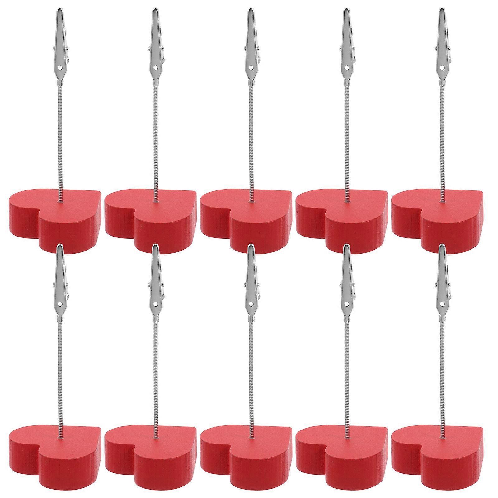Clip Place Card Holder Table Number Holders Holding Photos For Valentine's Day With Square Base Red Wood 10Pcs