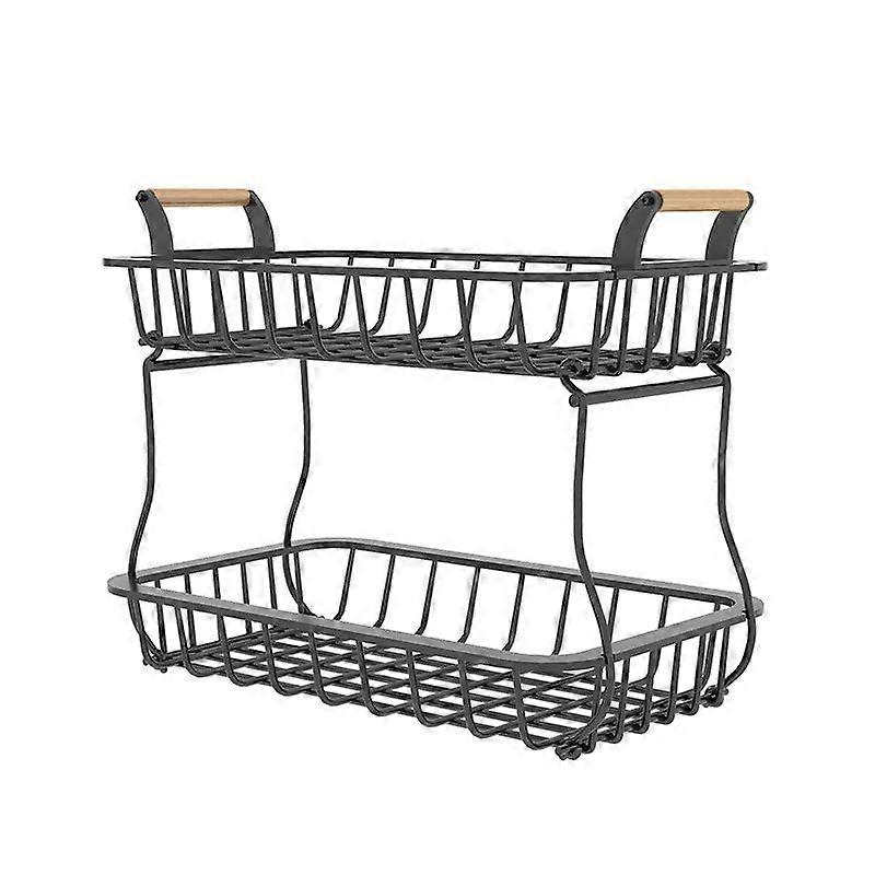 Fruit storage basket with 2 levels, kitchen countertop organizer with wooden handle Ref: 8455
