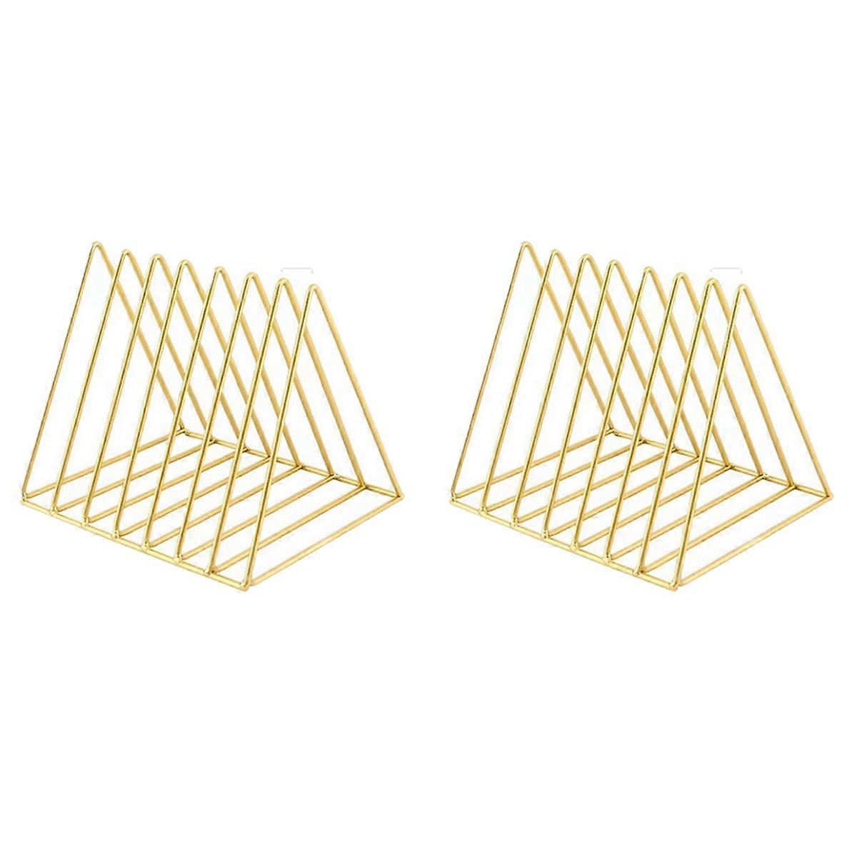 Desktop Triangular Book Stand Storage Rack, Gold Bookshelf Organizer