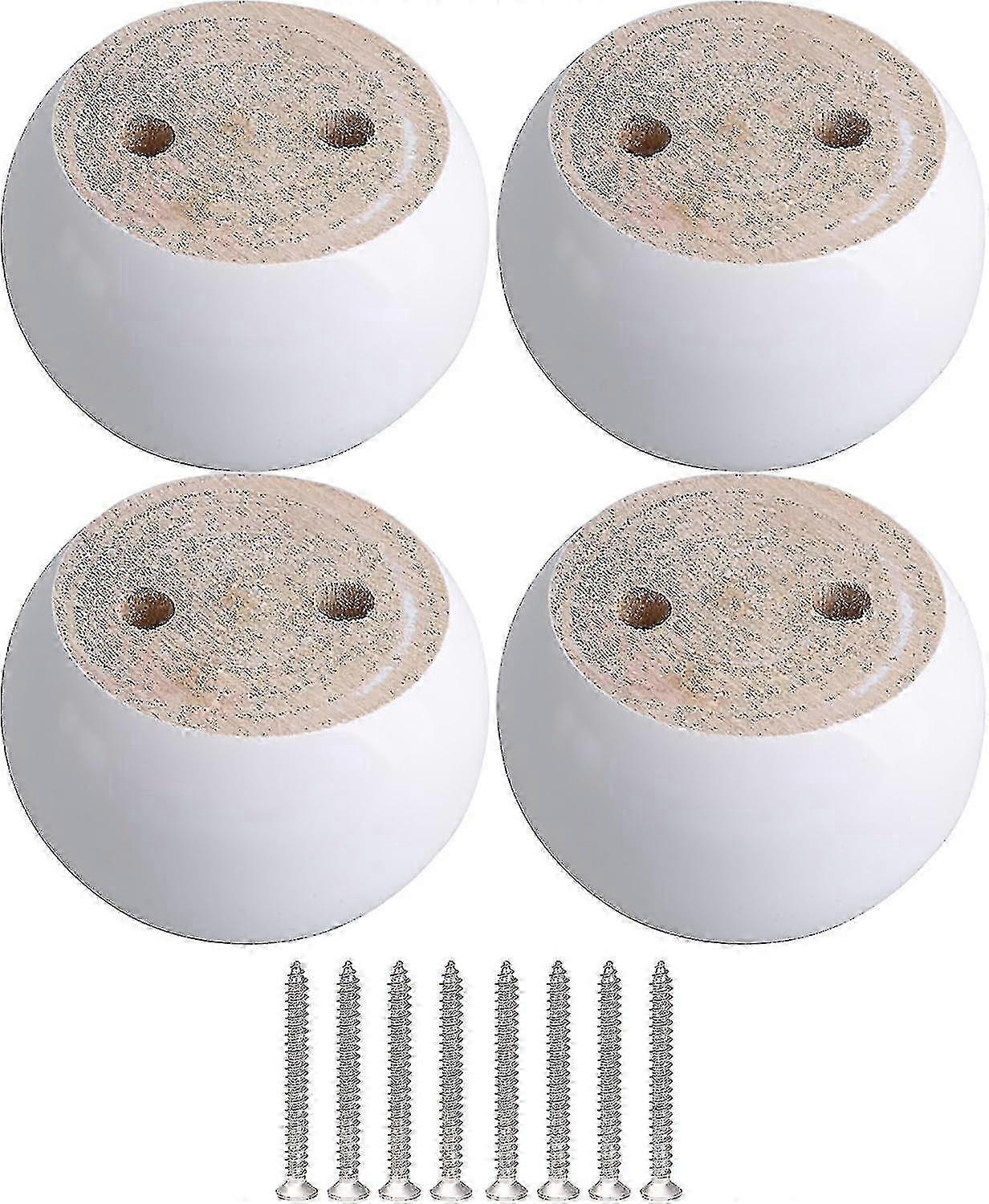 Set of 4 white eucalyptus wood round furniture legs 8 x 8 x 5 cm Can support weight up to 100 kg