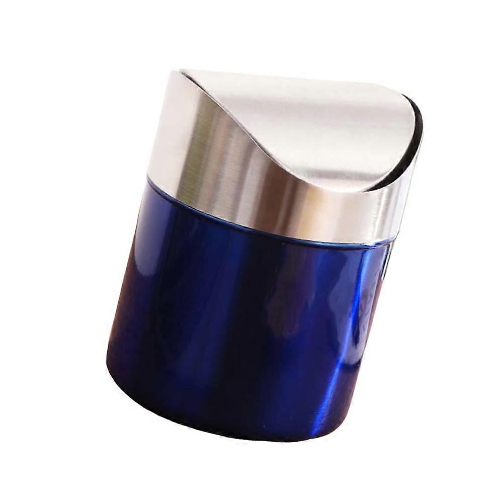 Small Desk Trash Can Garbage Can Blue Silver Waste Container Office Use 12.5 x 12.5 x 16 Cm 1Pcs