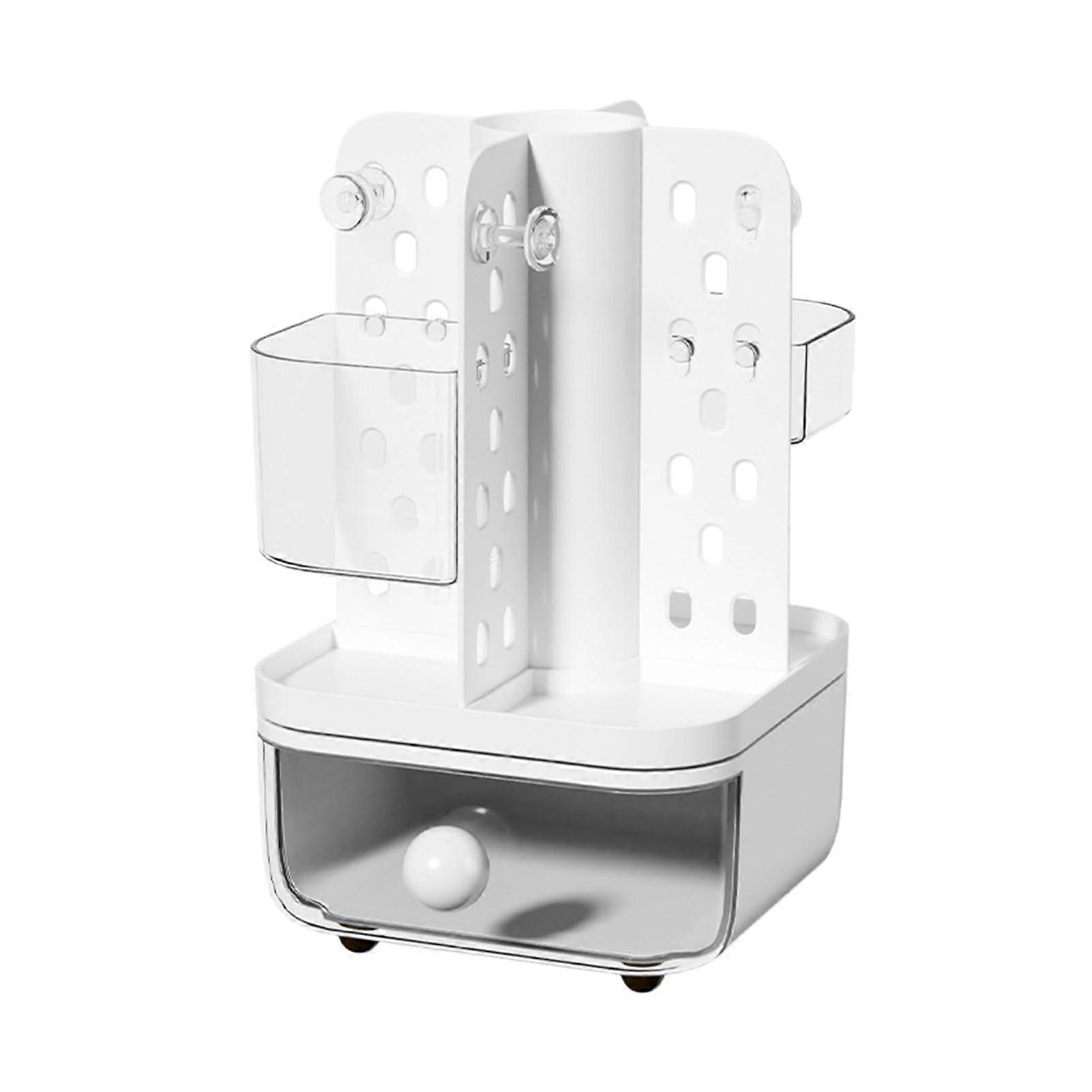 Desk Organizer - White Mesh Rotating Pen Holder, Flexible Storage Container and Drawer Pencil Holder for Office and Home