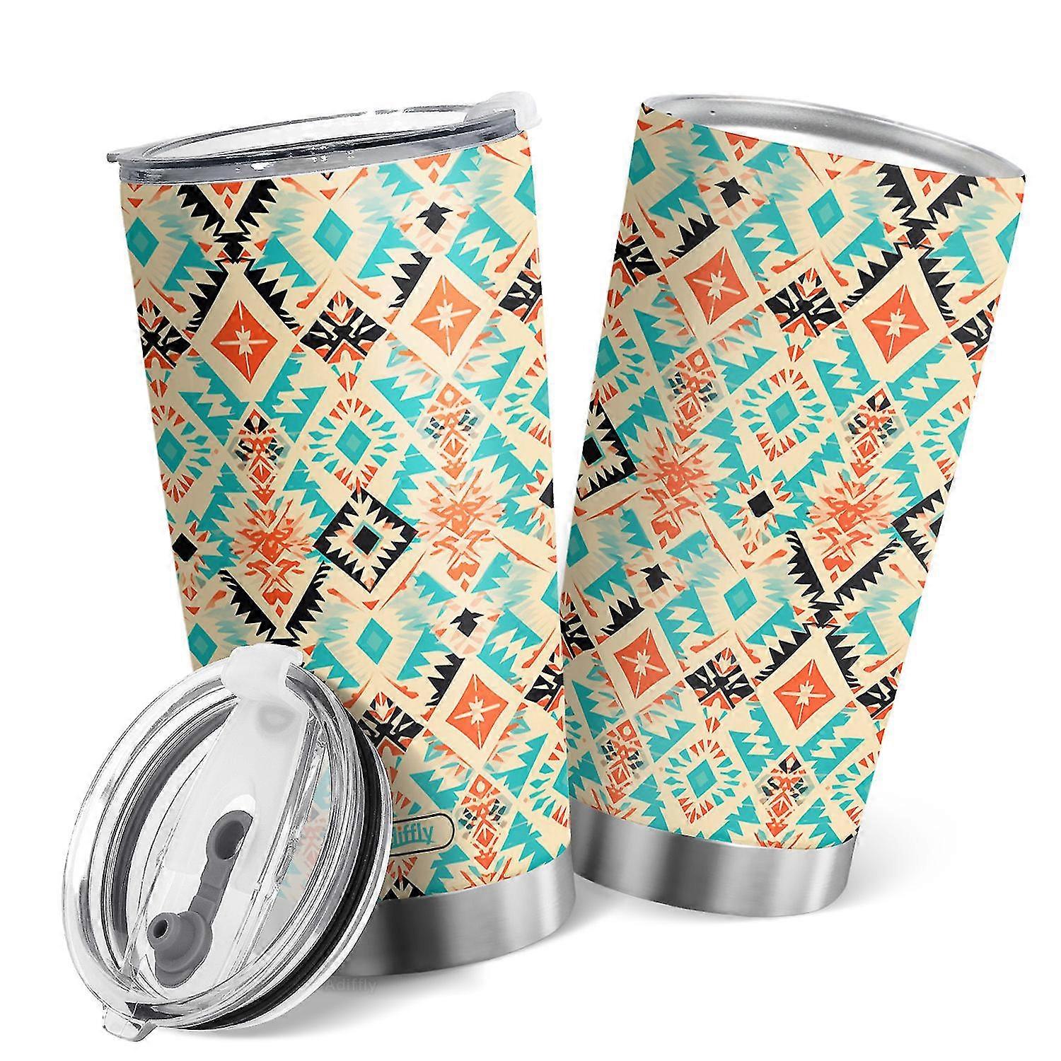 Cyan Geometric Figure Print Tumbler 20oz Vacuum Insulated Cup for Coffee������ijƷ��