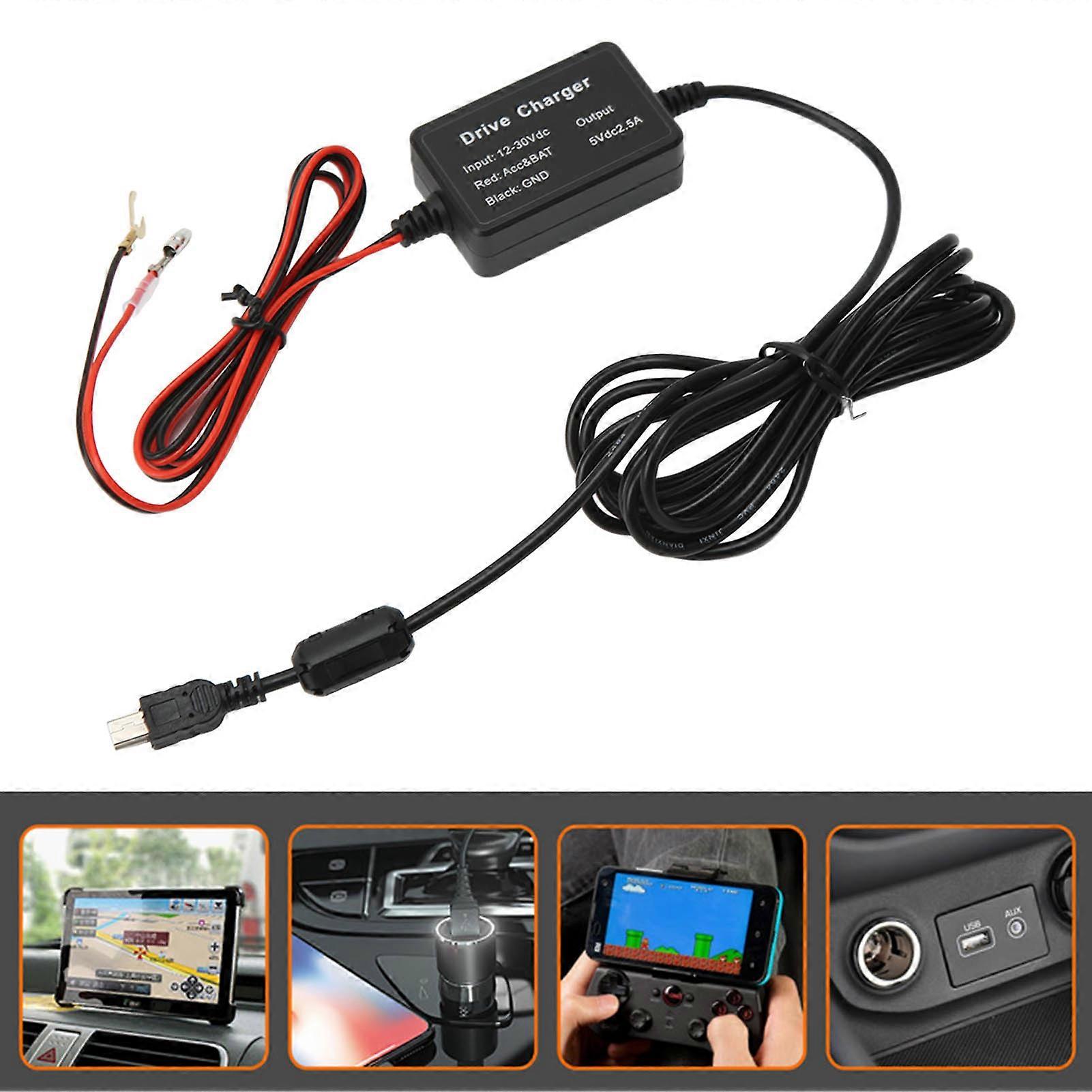 Dash Cam Hardwire Kit MINI USB Adapter High Security 12V‑30V to 5V Widely for Mirror Cam GPS Navigator Radar Detector