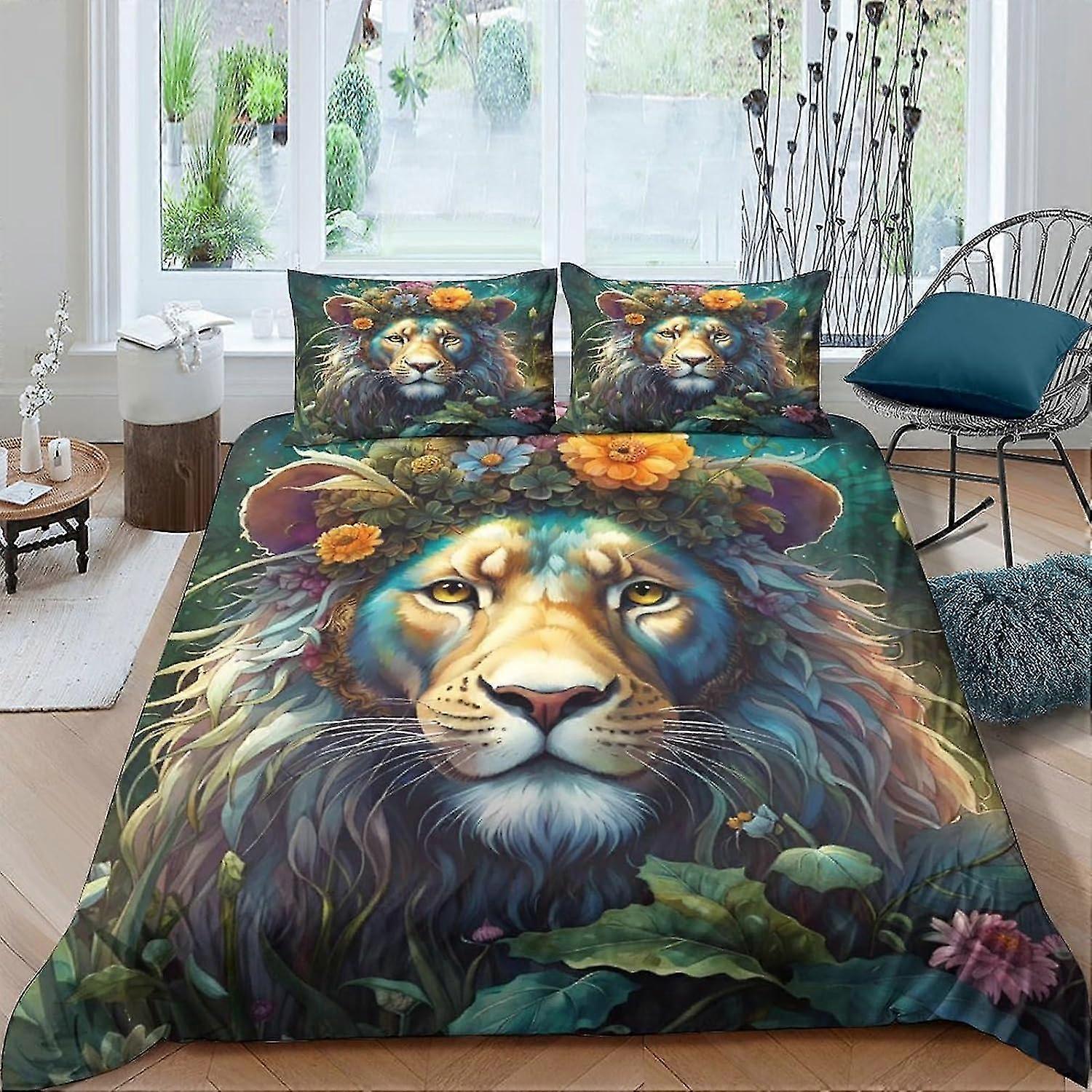 3D Lion Bedding Set with Pillow Case, Soft Microfiber Duvet Cover for Boys and Girls, Zipper Closure