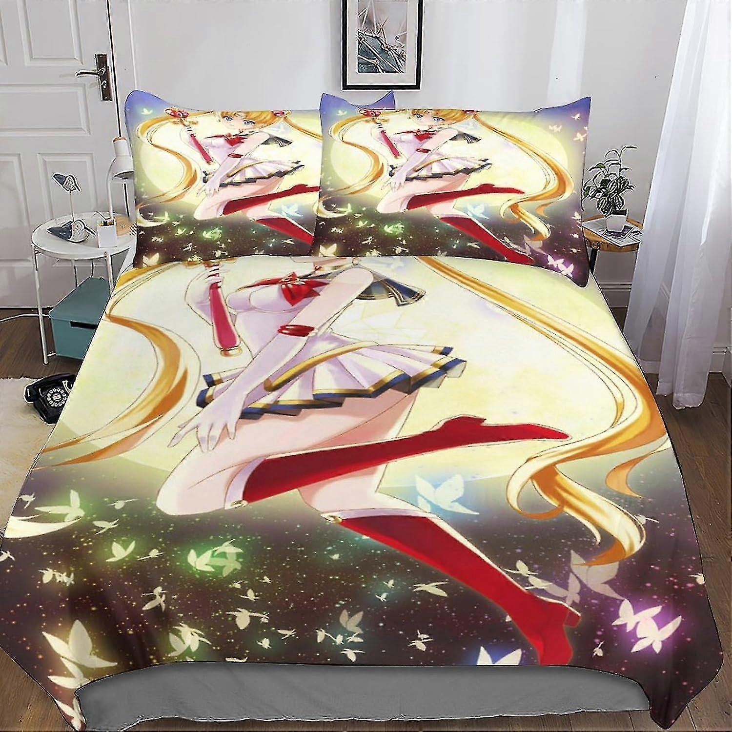 Anime Bedding Set with Hidden Zipper Closure - 3-Piece Duvet Cover Set Featuring 3D Print and Pillowcases, Suitable for Kids