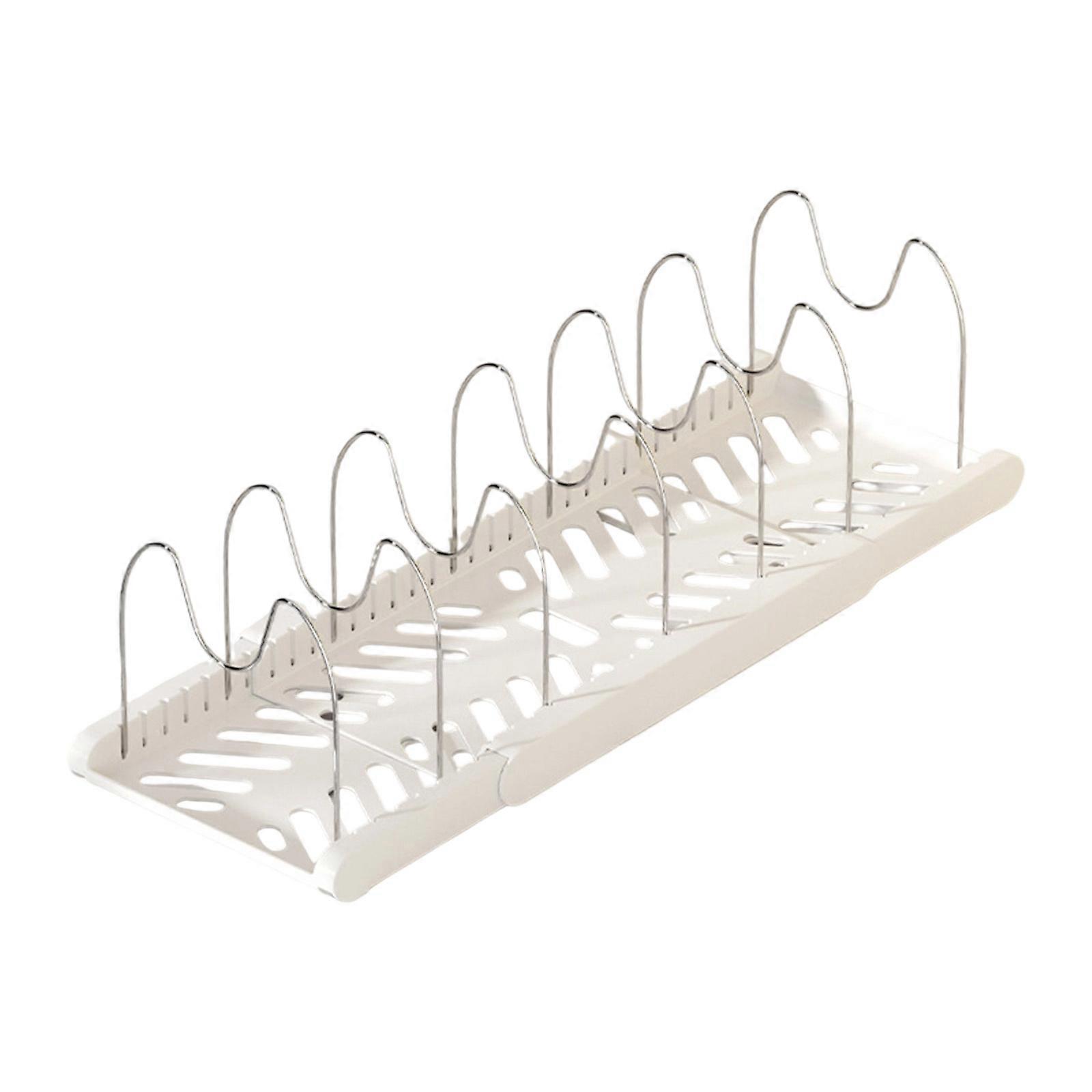 Space Saving Under Cabinet Storage Rack For Cookware Expandable Pots and Pans Organizer With Adjustable Dividers White