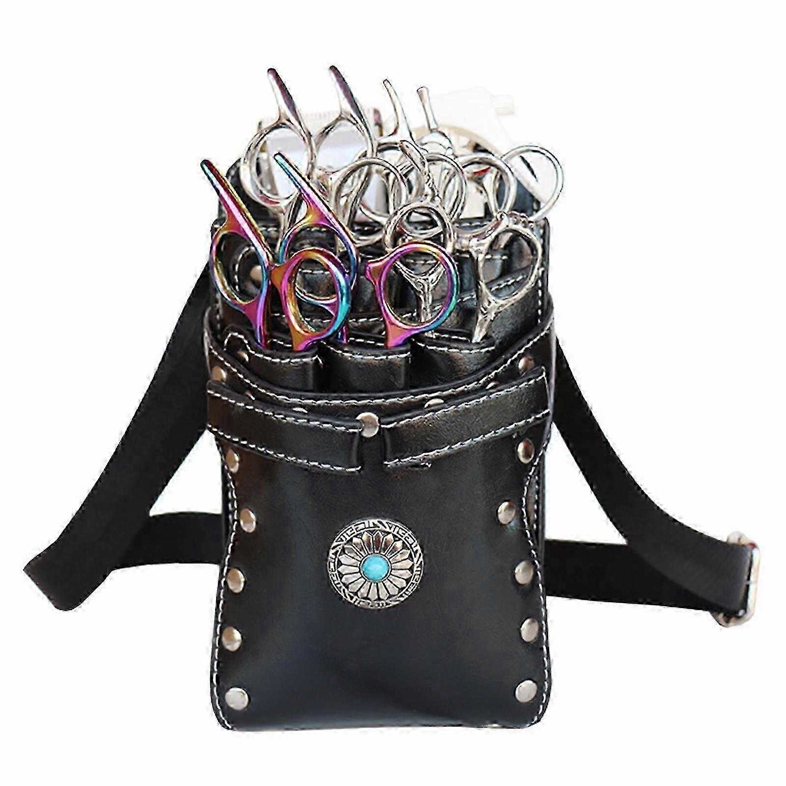 Barber scissors bag hairstylist waist 7-slot detachable scissor holder pu leather tool