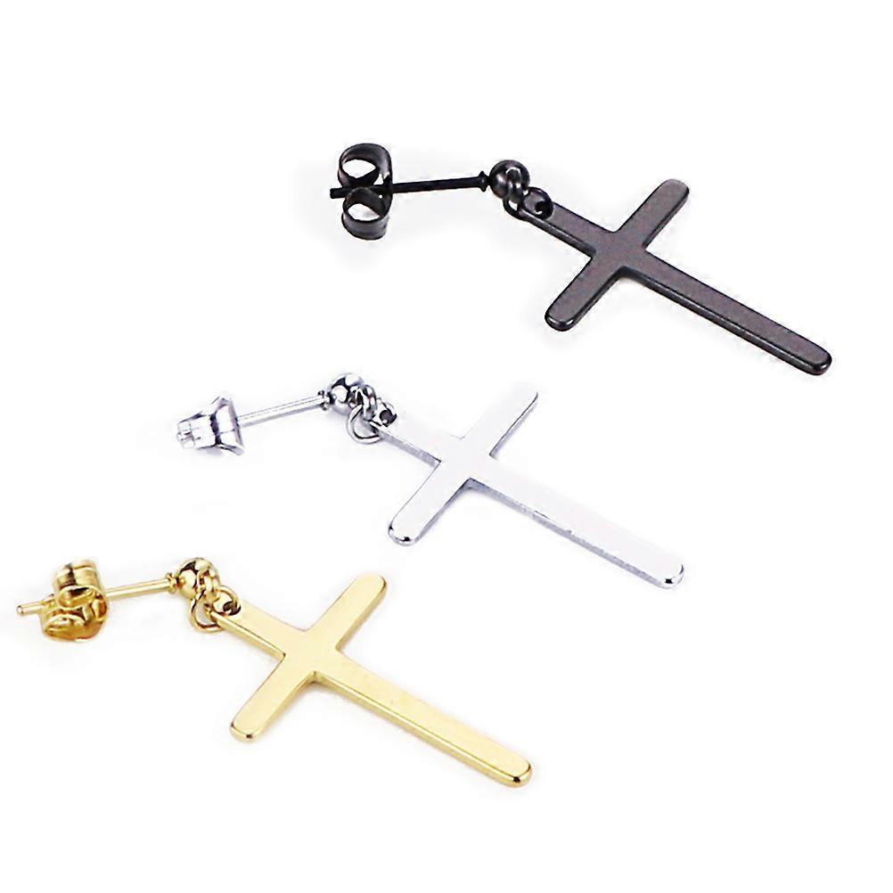 Stainless Steel Earrings Cross Dangle Studs Jewelry for Men and Women Golden Color 2.5x1.6x0.2cm Piercing 3 Pairs