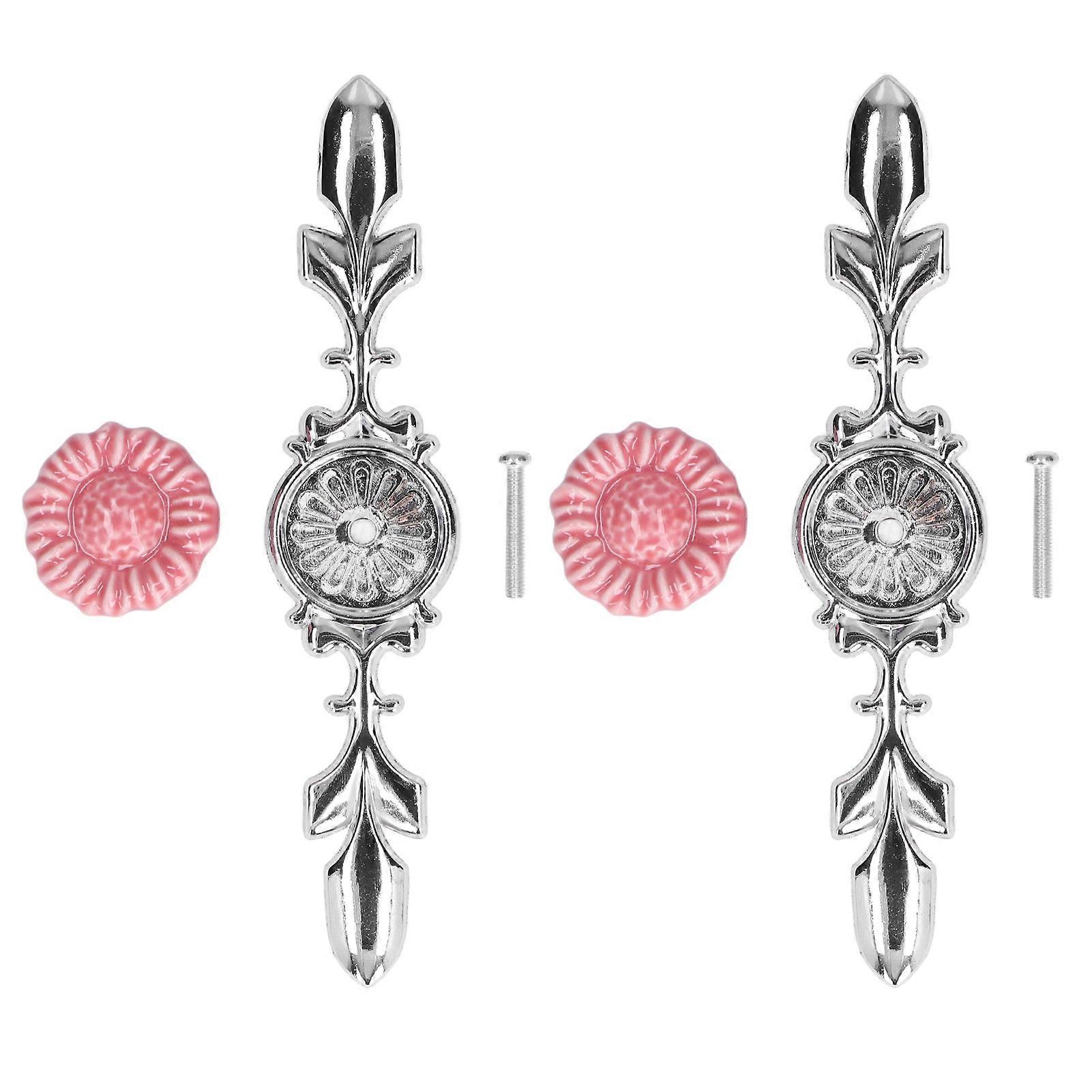 2 Set Drawer Pull Handles Ceramics Cabinet Decorative Knobs with Plate for Kitchen Bathroom Office Decoration