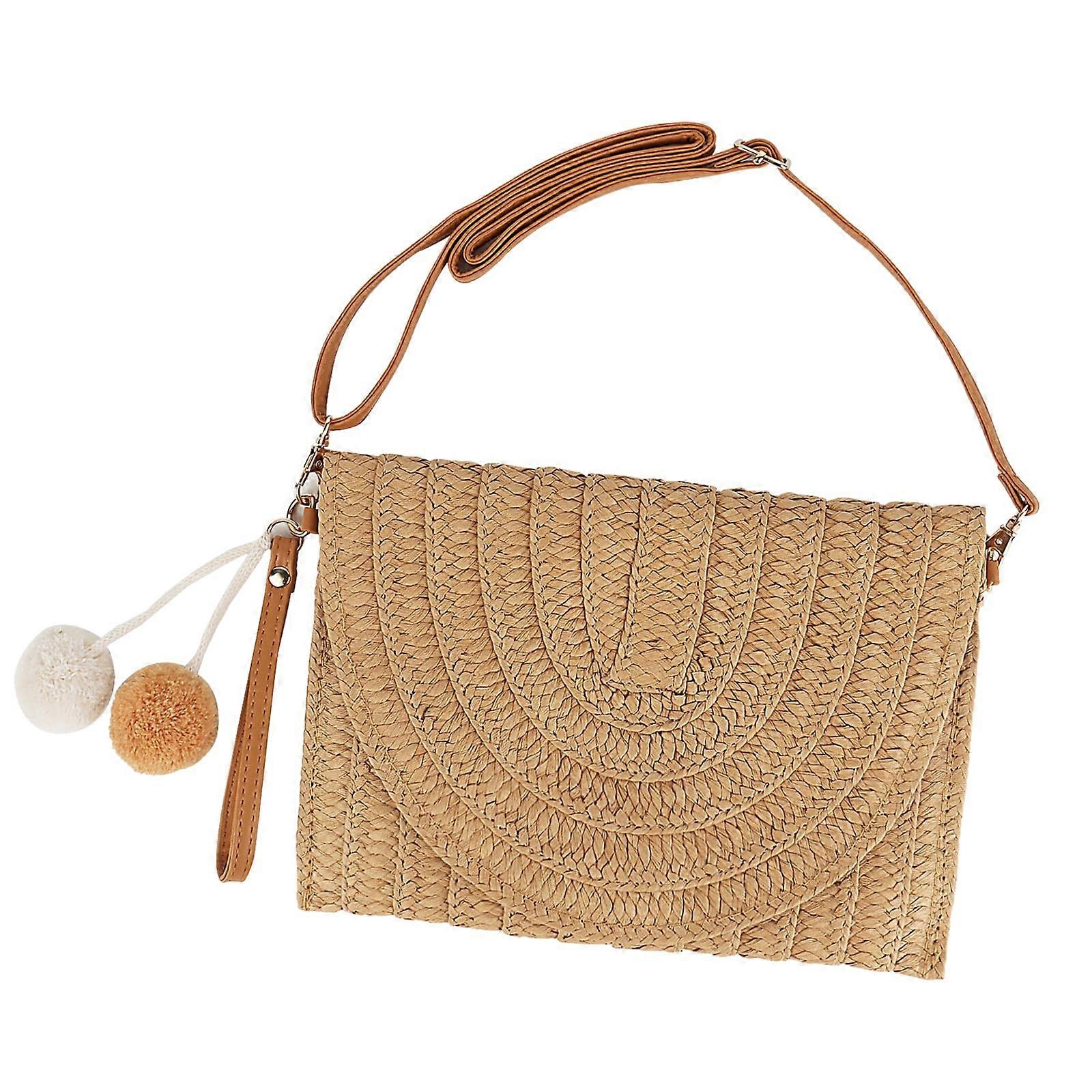 Sac en paille à une épaule pour femmes, sac de plage d'été, boho, bandoulière, kaki