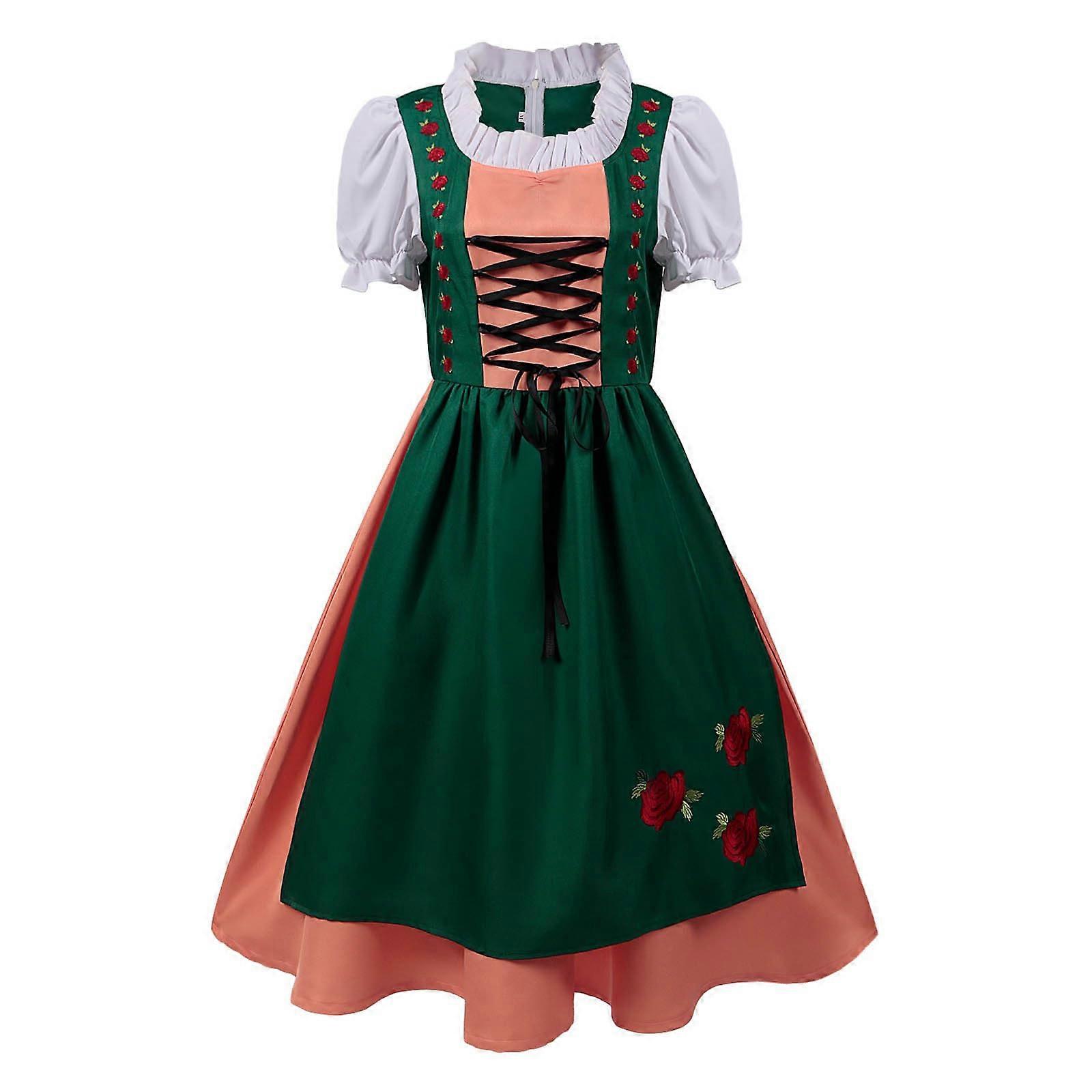 Dirndl Damen Midi Kleid Rock Bluse Bayerisches Bierfest Tracht S Grün