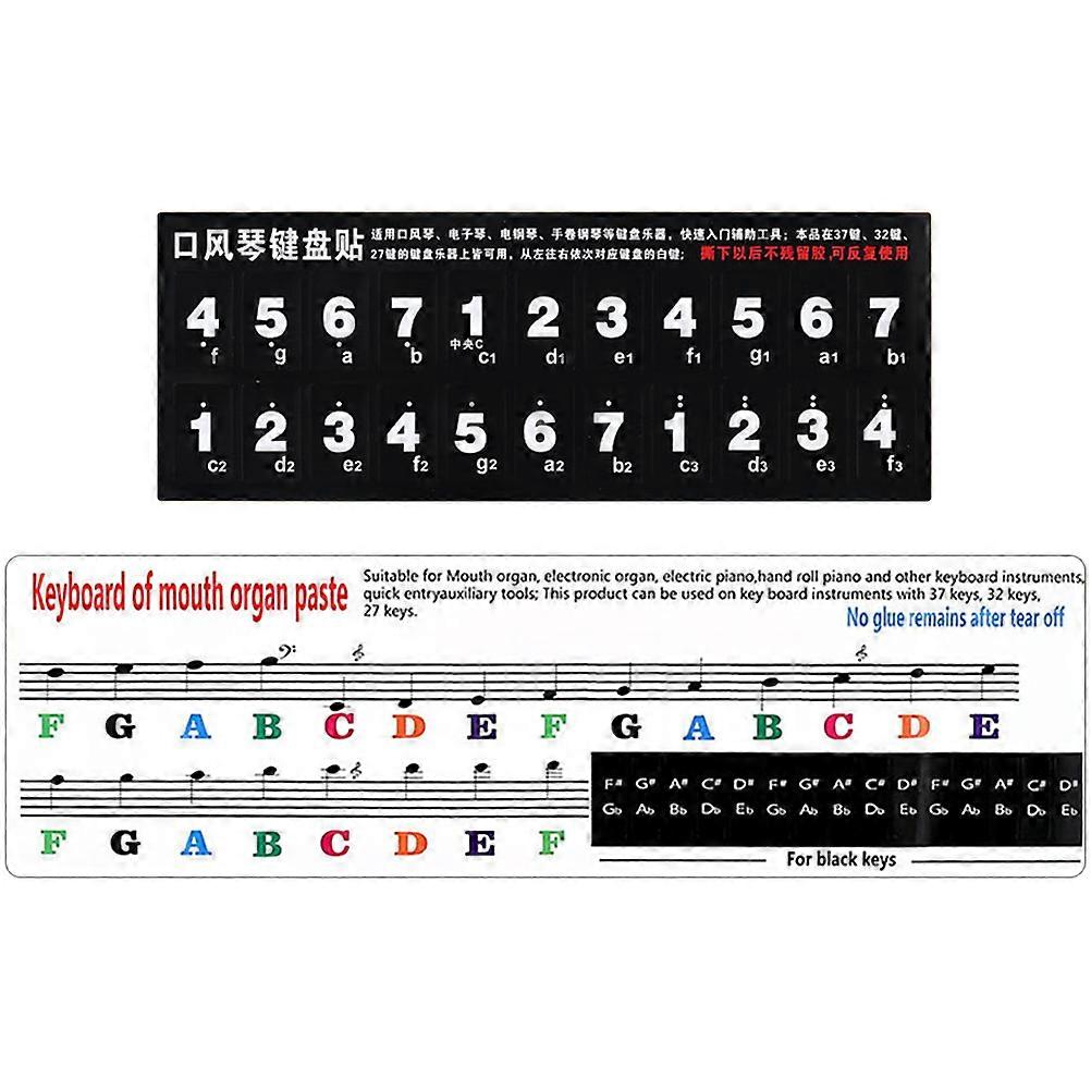 Melodica Keyboard Stickers 2pcs High Viscosity Note Decals for Key Melodicas, Durable Lightweight Learning Tool for Beginners, Black Design