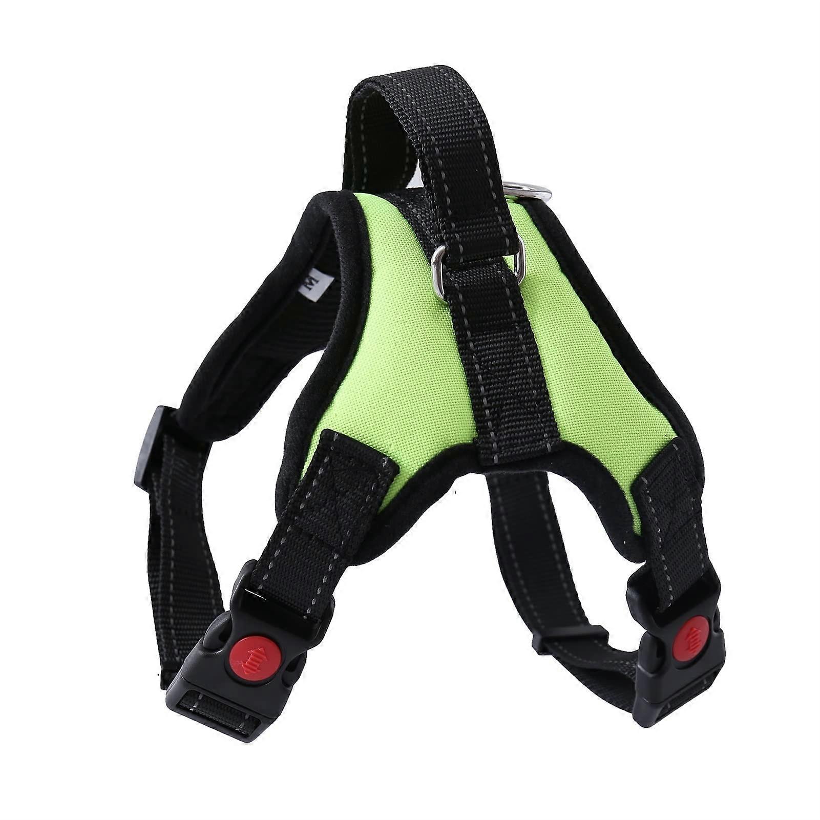 Durable Reflective Dog Harness, Adjustable Large Dog Walking Harness, Fluorescent Green, Size L for Small and Medium Dogs
