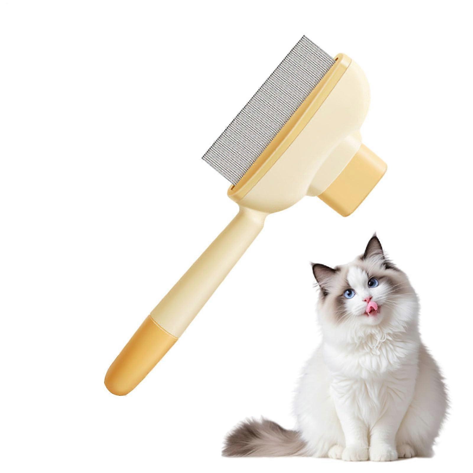 Antipulgas Cat Brush Comb | Unbleached Pet Grooming Tool for Cats and Dogs | Multi-Functional Knot Eliminator in Yellow