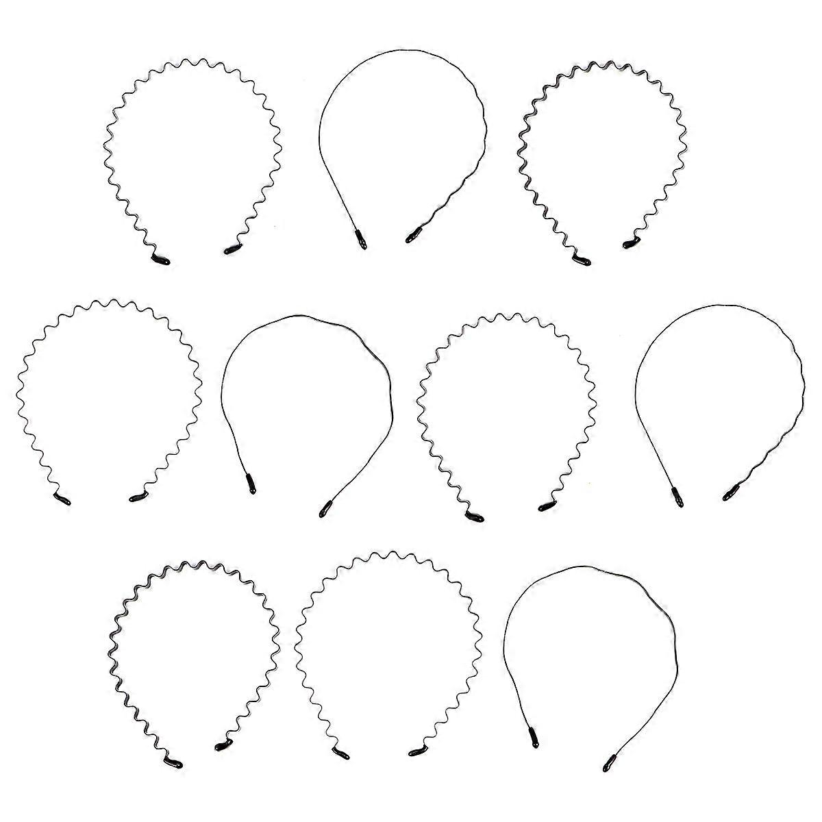 10 PCS Black Wavy Spring Sports Headbands for Men and Women Durable Metal Hair Accessories