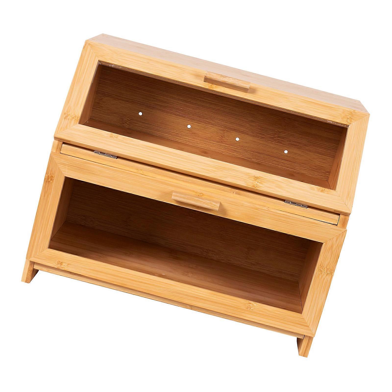 Bamboos Double Layer Bread Case and Kitchen Storage Organizers With Natural Texture for Countertop Decluttering Multicolor