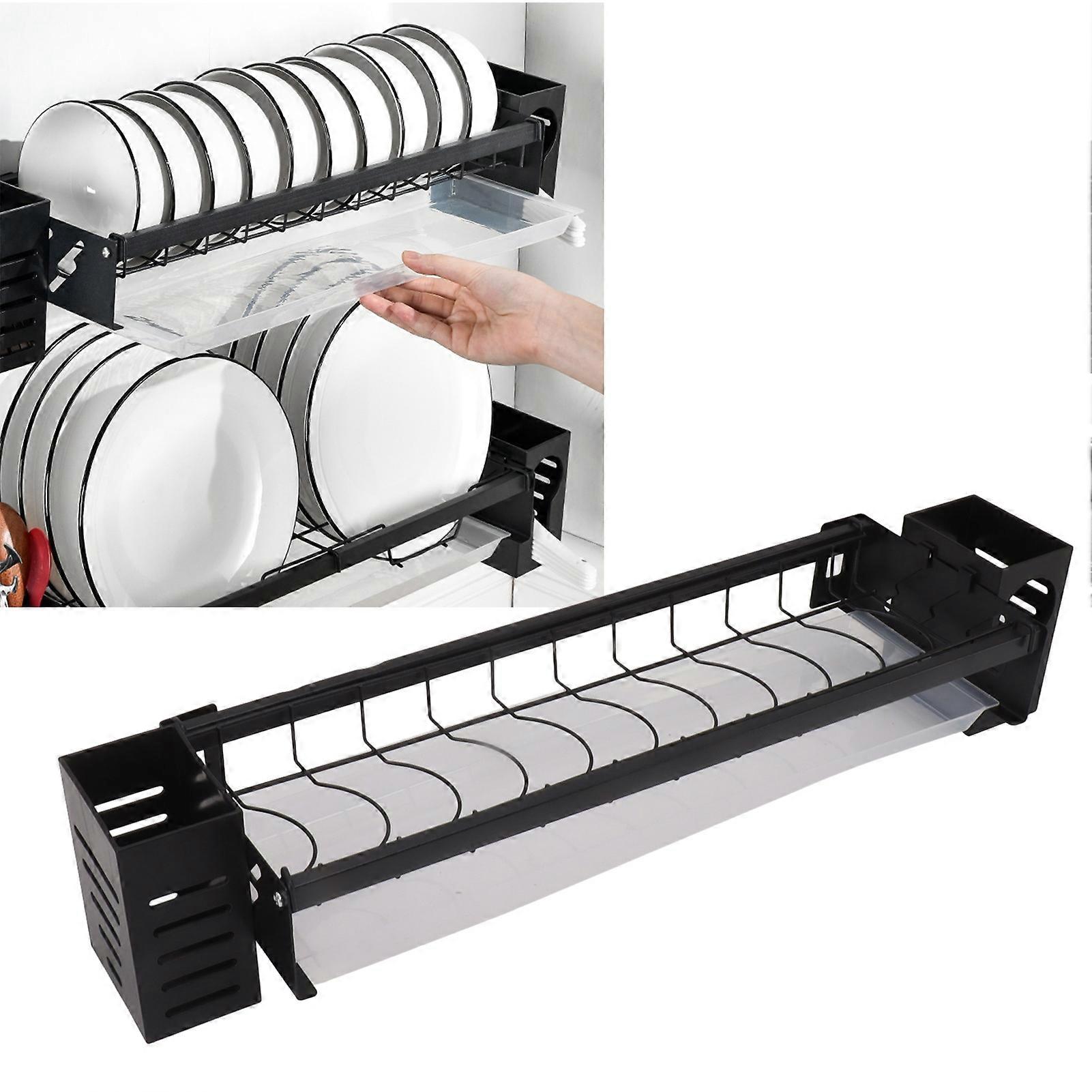 Wall Mounted Tableware Holder Rack Iron Plastic Drain Organizer