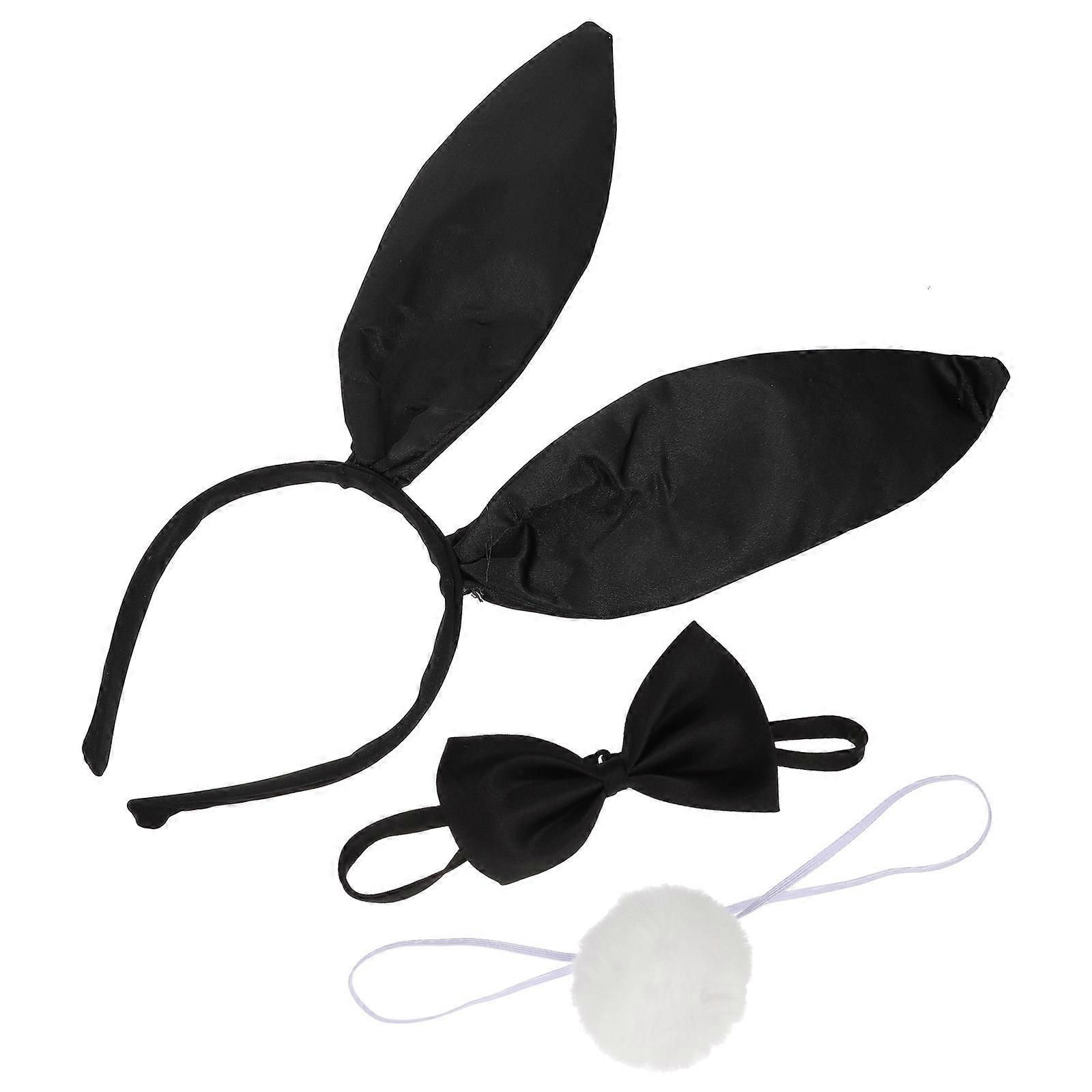 Rabbit Ear Costume Headband with Bow Tie & Tail – Durable Cloth Accessory for Cosplay, Halloween, Easter Parties – Lightweight & Reusable