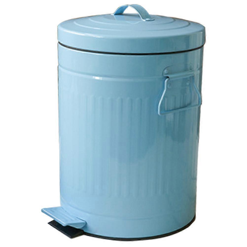 Iron Trash Can Lidded Dust Bin Pedal Operation Garbage Container Sky-Blue 5L 1Pack