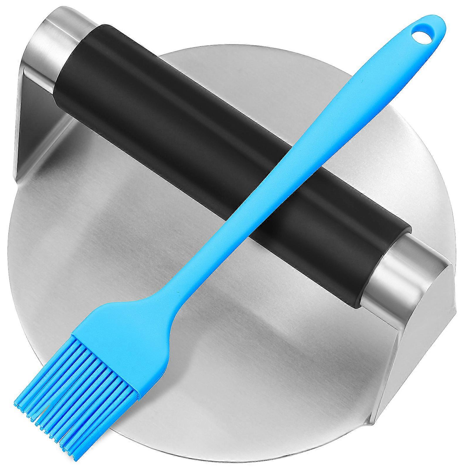 Stainless Steel Burger Press with Silicone Handle for Even Meat Cooking Home & Commercial Use, Includes Oil Brush