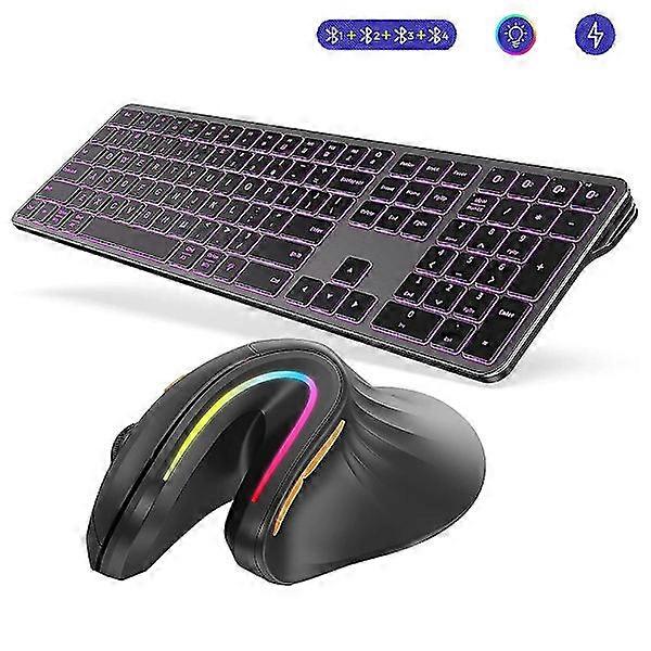 Wireless Keyboard and Mouse Combo, Backlit Bluetooth Keyboard and Mouse Set, Multi-Device Rechargeable Bluetooth Keyboard and Mouse