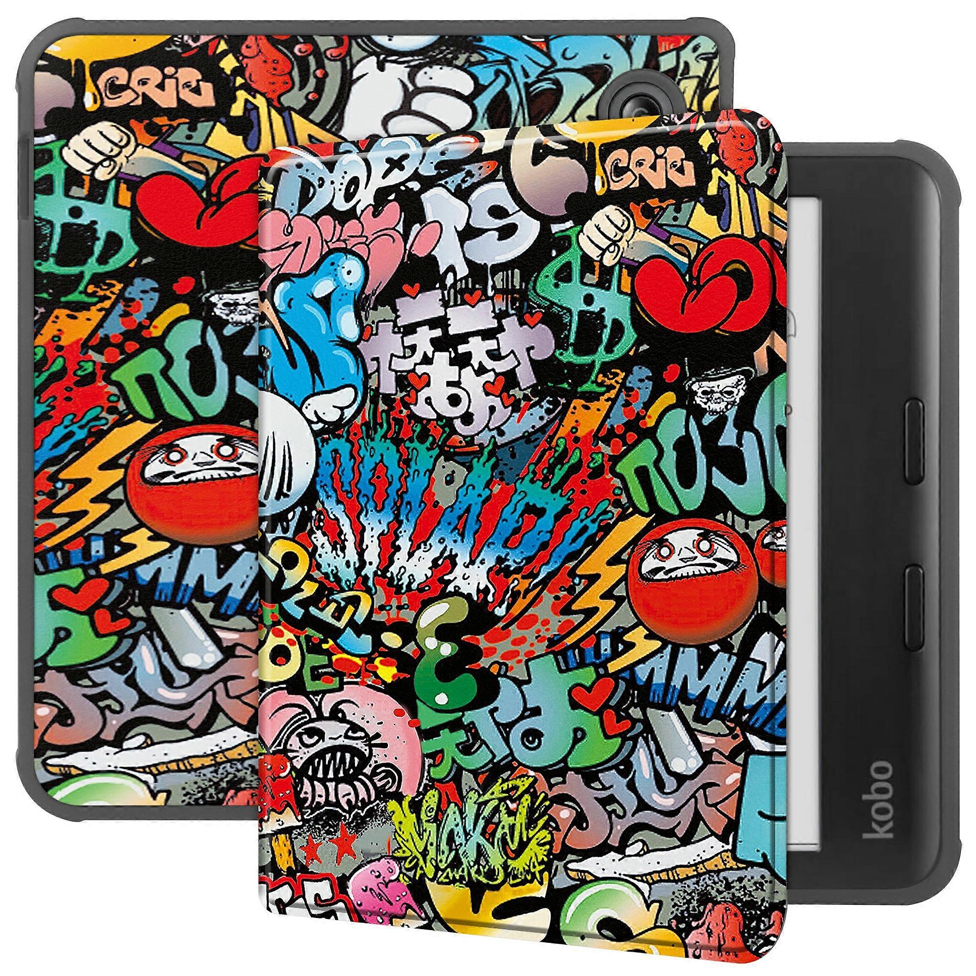 Für Kobo Libra Colour Case Auto Sleep Wake Pattern Printing E-Reader Cover Graffiti