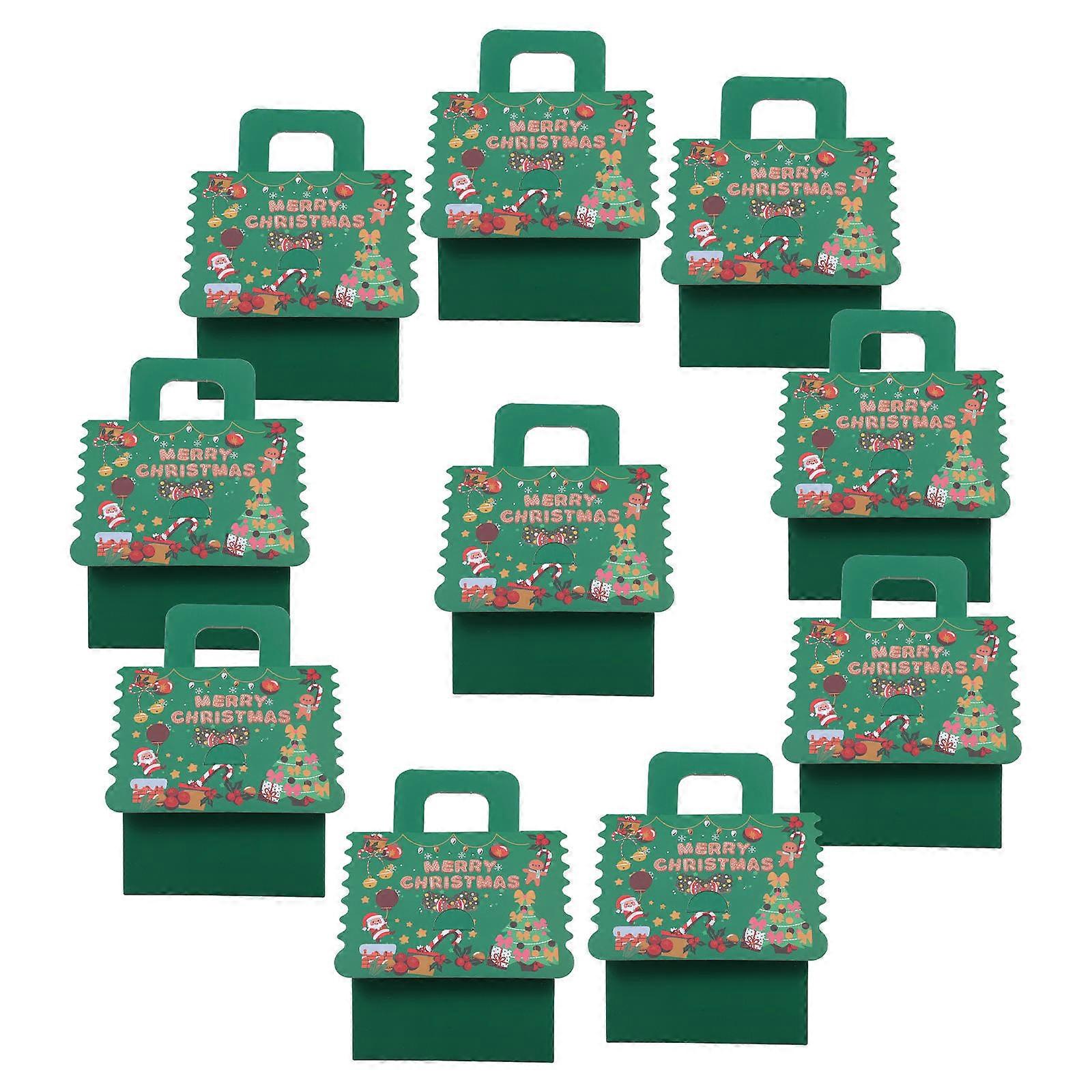 Green Christmas Theme Candy Boxes with Handles for Wrapping Holiday Party Favors Small Cookie Boxes Made of Paper