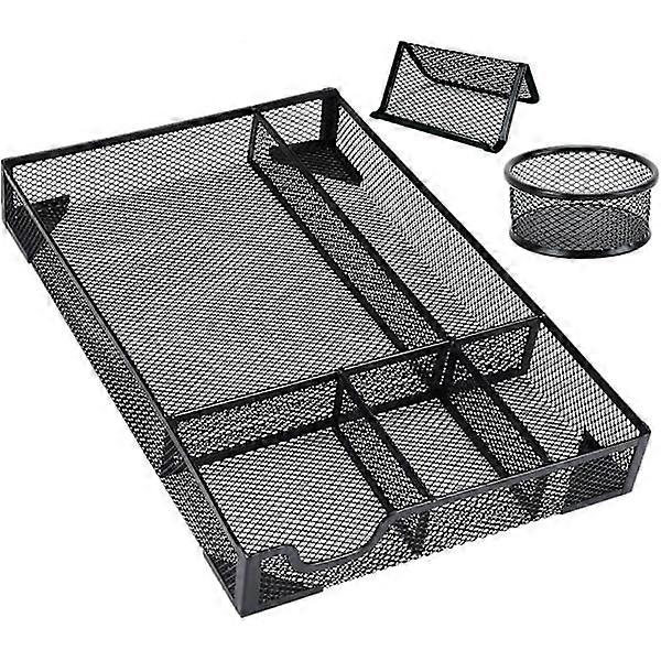Desk Drawer Organizer - Metal Mesh 5 Compartments Large Space, Multifunctional Storage Box