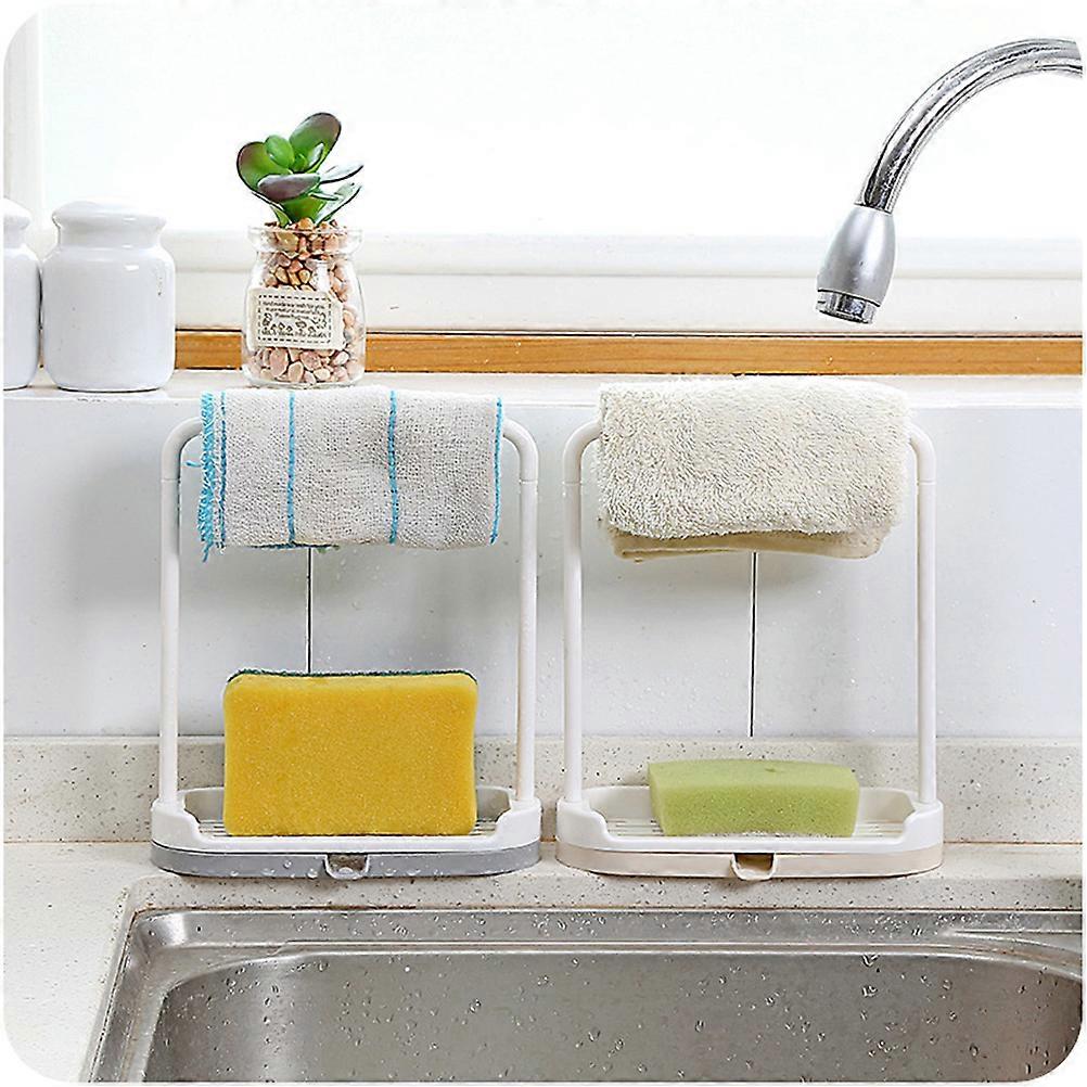 Rag Soap Rack Plastic Countertop Organizer Rack Removable Dishcloth and Sponge Drying Rack(Beige)