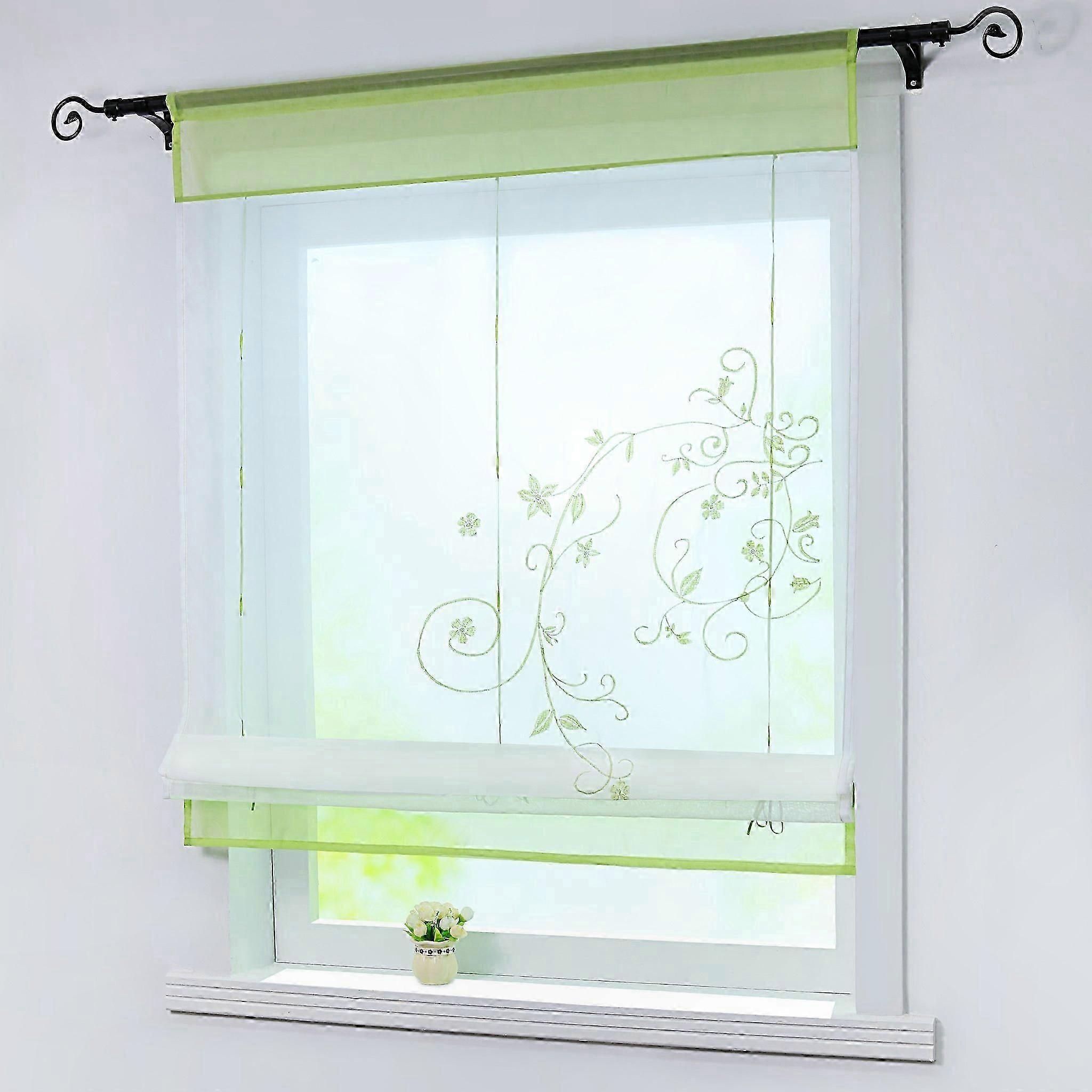 Green Voile Roman Blind with Drawstring, 80x120cm, Single Panel for Windows