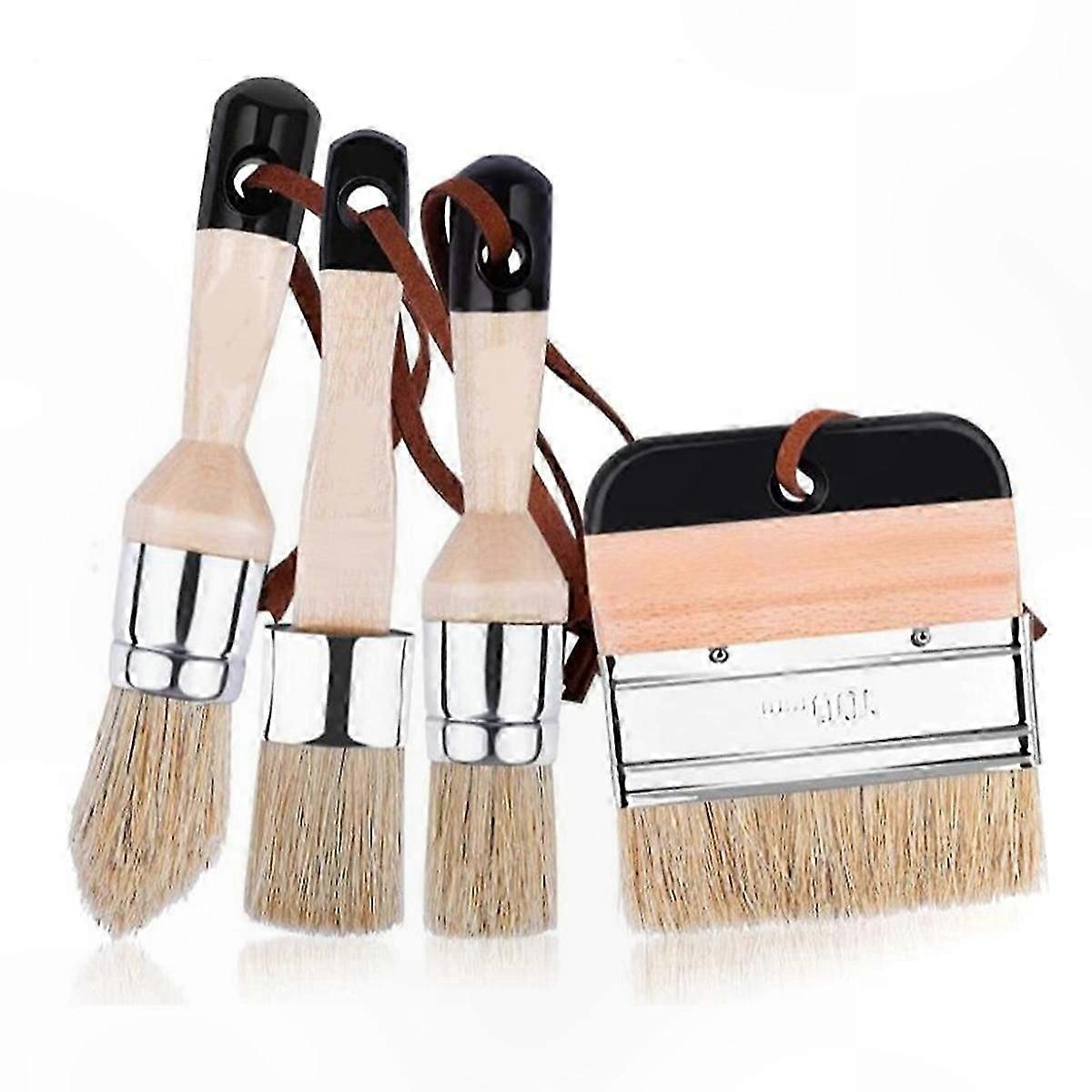 4PCS Paint Brushes with Wooden Handles for Chalk and Wax Applications