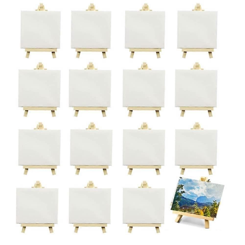 Mini canvases with easel, 10.2 x 10.2 cm, stretched, 16 pieces