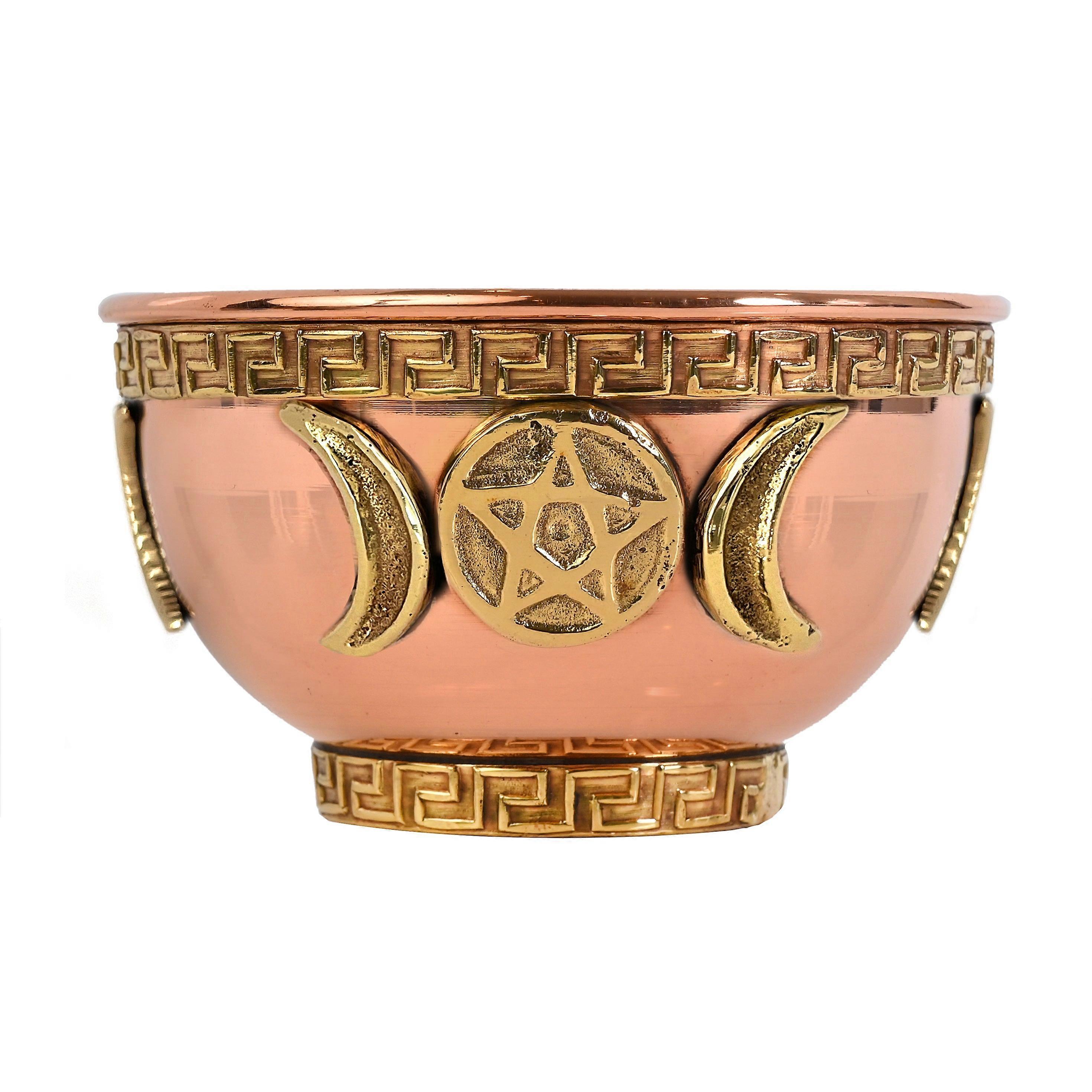 Triple Moon Copper Offering Bowl For Altar Use, Rituals, Incense, Smudging, And Decoration 3 Inches