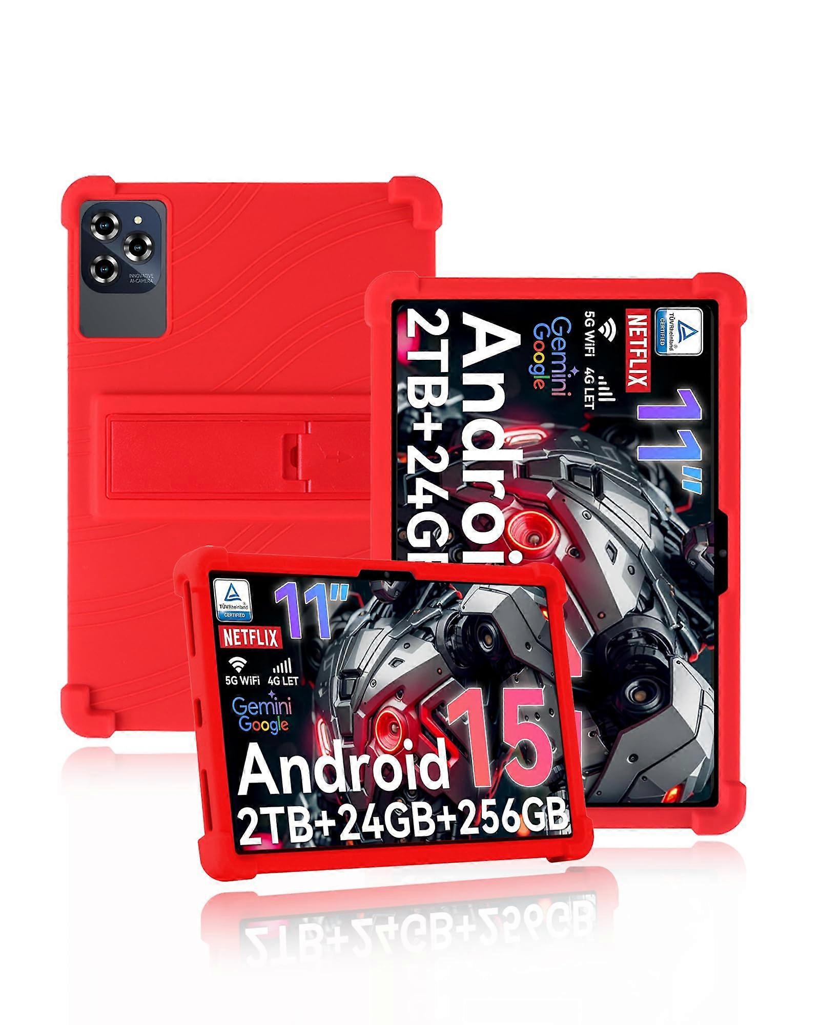 Case for TABWEE Tablet W90 11 Inch 2025, Kids Soft Silicone Case with Adjustable Stand in Red, Compatible with TABWEE W90