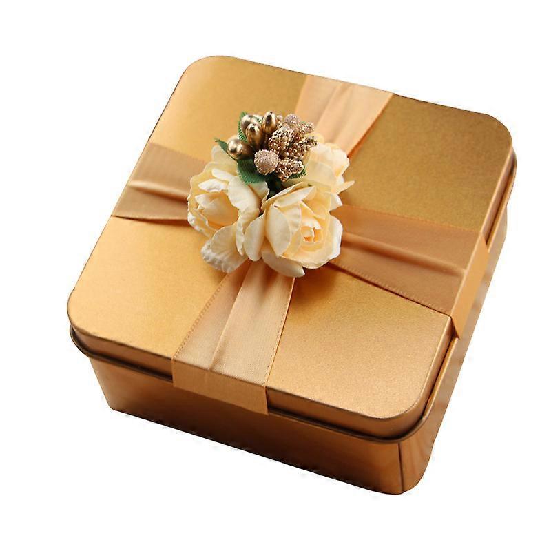 Golden Tinplate Candy Box for Wedding Party Favor and Storage Use Hard to Deform 6pcs Square
