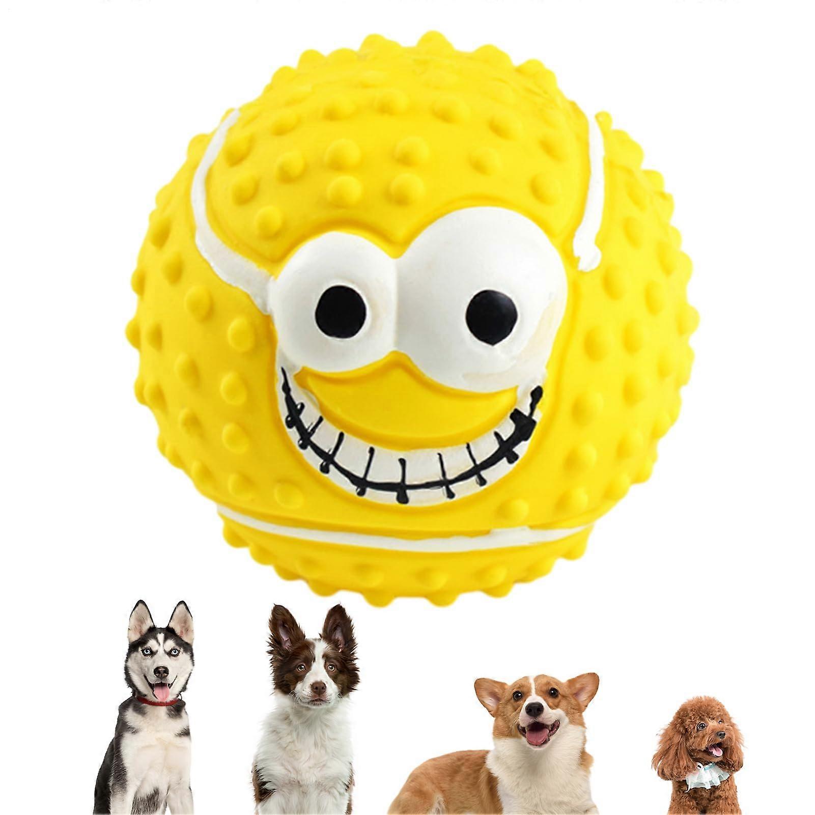 Dog Toy – Squeaky Latex Chew Balls with Fun Face Design for Bouncing Play and Interactive Training, Durable Yellow Puppy Toy for Small and Medium Dogs