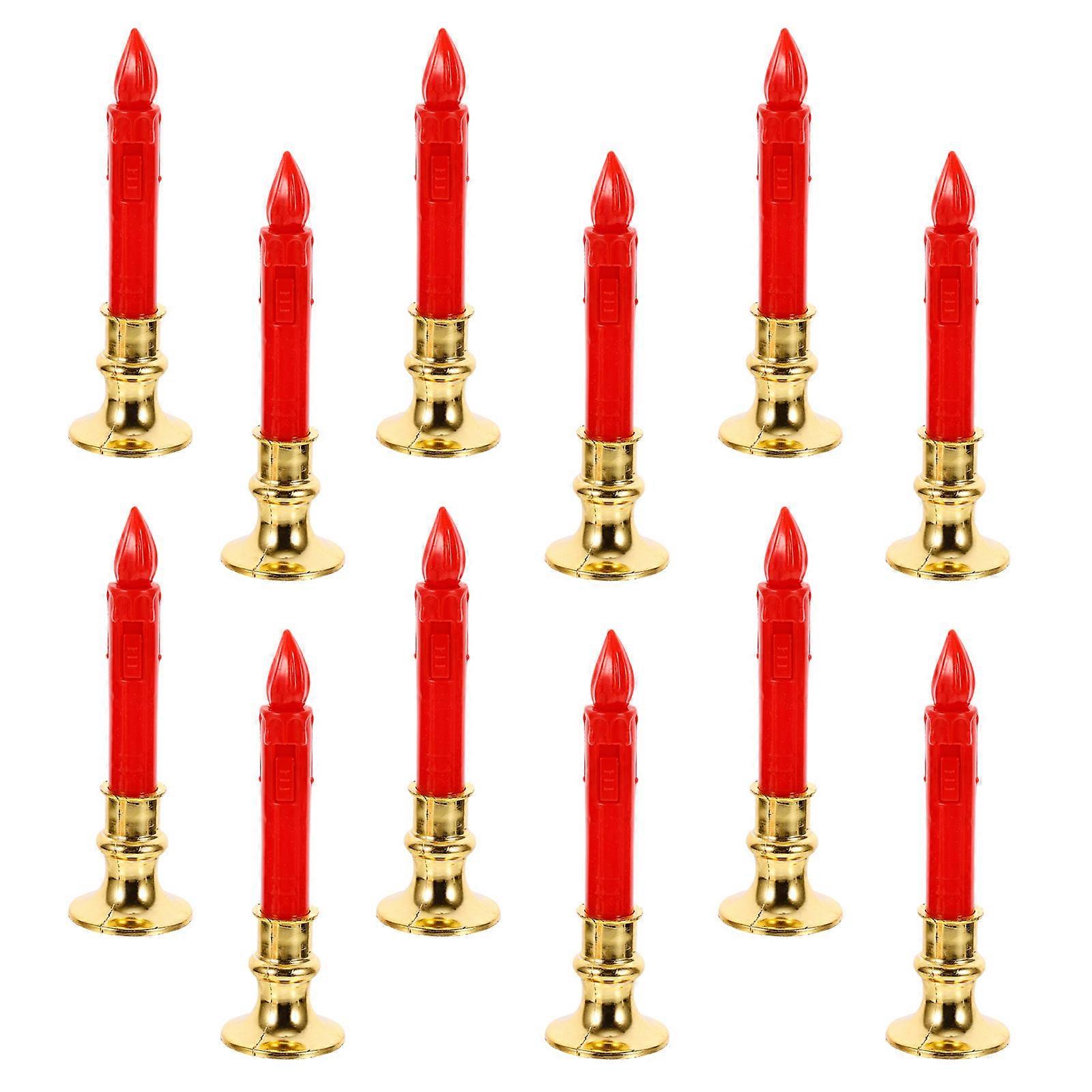 Durable Plastic LED Simulation Candles for Decor Safe and Practical Home Decoration Red 12pcs