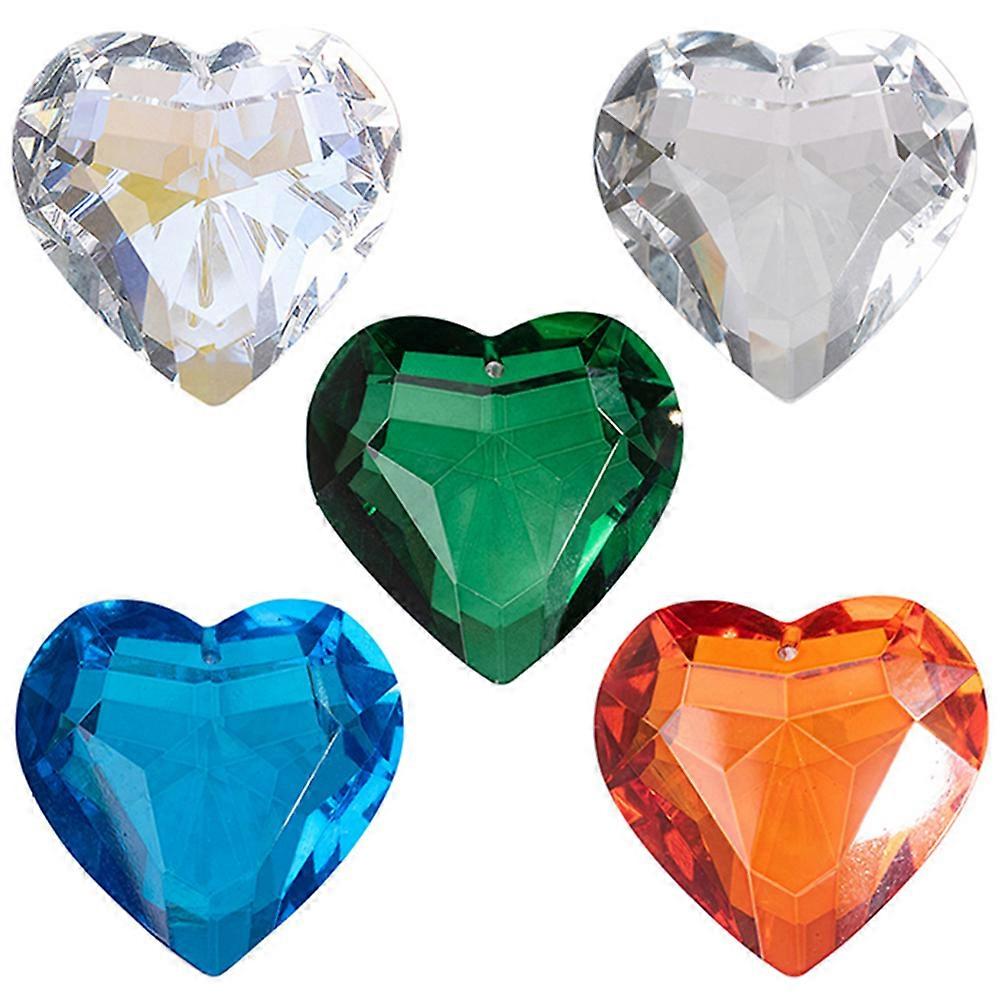 Heart Shaped Crystal Suncatchers for Windows Assorted Color Premium Quality 5 Pieces