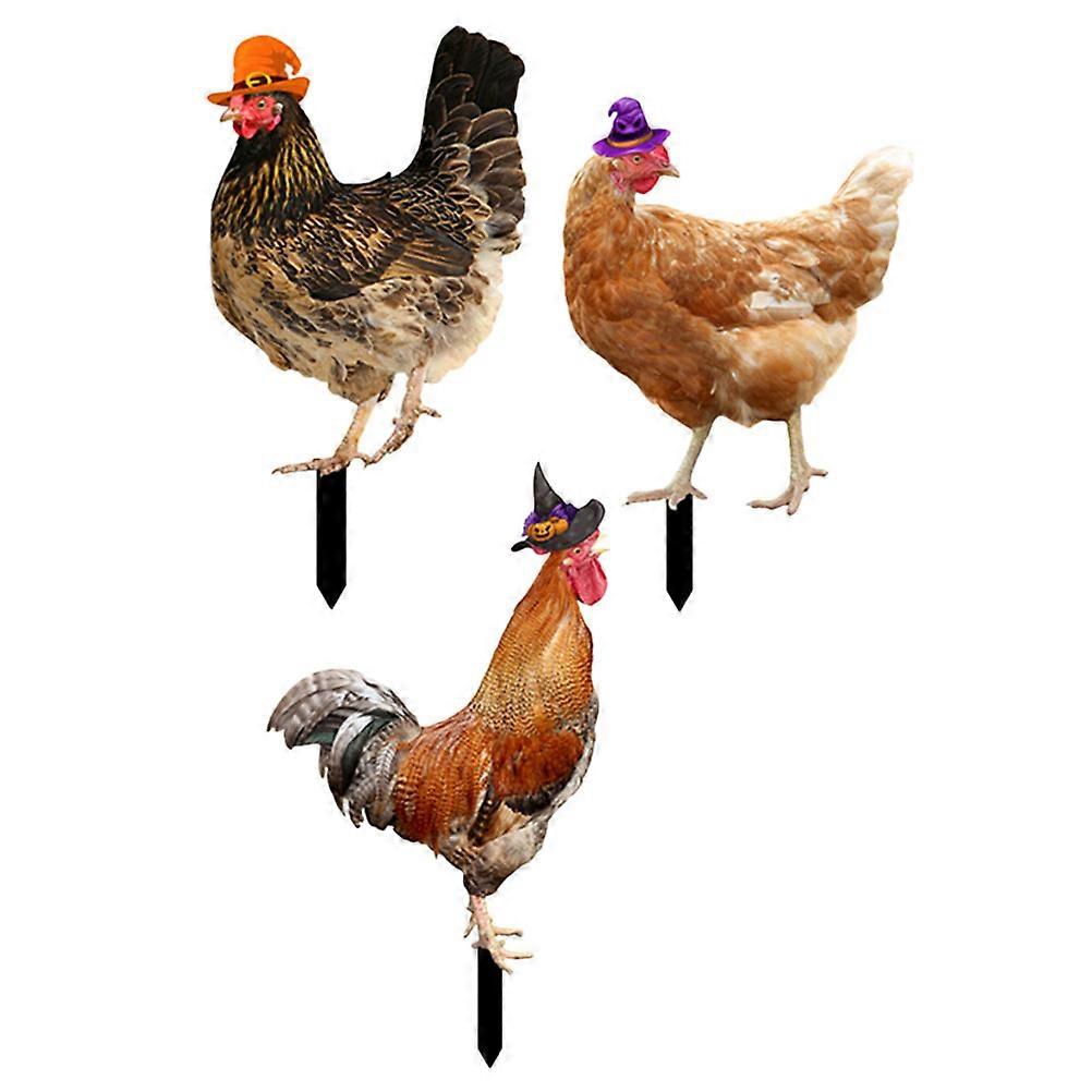 Outdoor Chicken Yard Stake 3Pcs Rooster Garden Ornament For Lawn Rustic Style Garden Decor