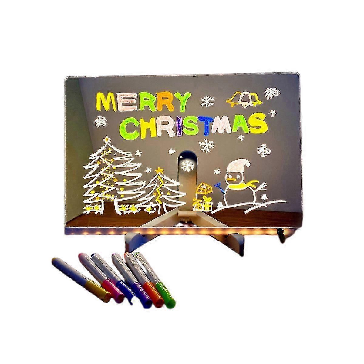 Led Note Board With 7 Colors Pen, Glowing Acrylic Dry Erase Board With Led Light & Stand, Light Up Diy Message Board Desk Whiteboard